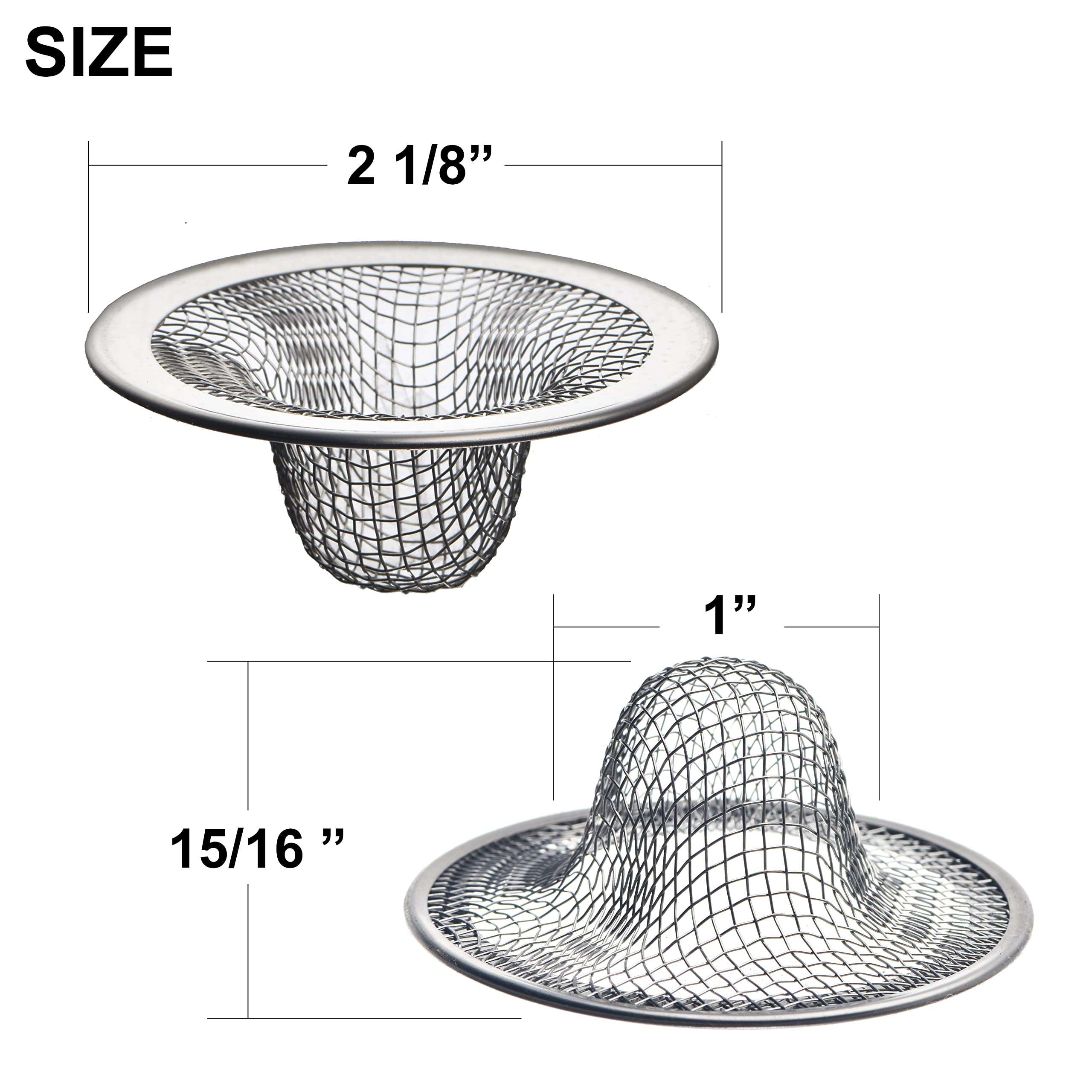 6 Pack - 2.125" Top / 1" Basket- Mesh Sink Drain Strainer Hair Catcher for Bathroom Sink, Utility, Slop, Laundry, RV and Lavatory - Image 2
