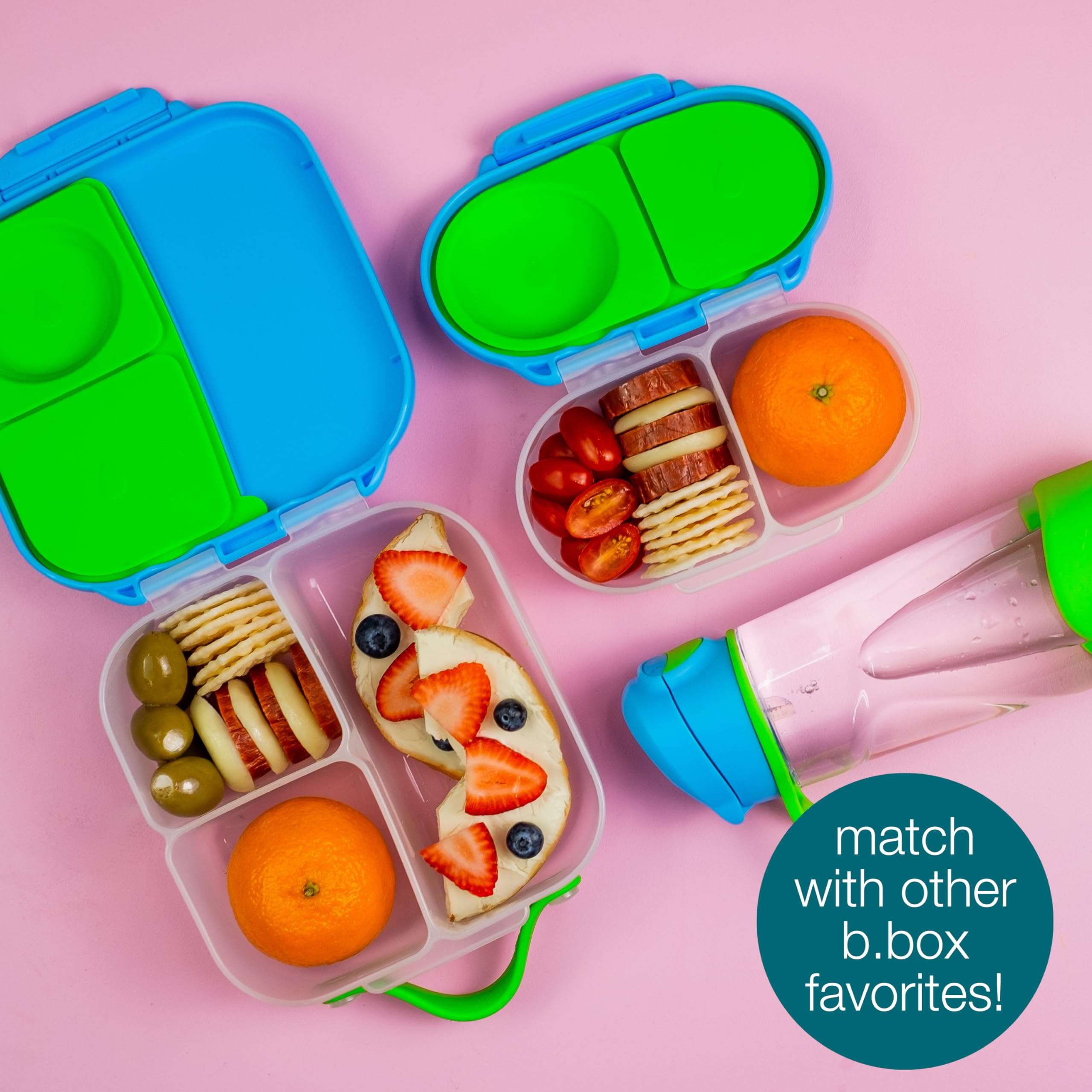 b.box Snack Box (2-pack) Reusable Snack Containers with Lids – Bento Box for Kids & Toddlers, Leakproof Lunch Box, BPA-Free and Dishwasher Safe Snack Container(O'Breeze + Blue Slate, 1 3/4 Cup) - Image 7