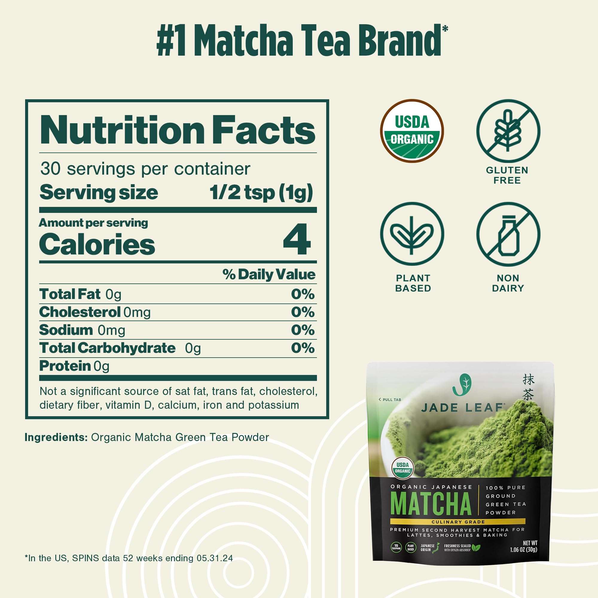 Jade Leaf Matcha Organic Green Tea Powder - Culinary Grade Premium Second Harvest - Authentic Japanese Origin (1.06 Ounce Resealable Pouch) - Image 2