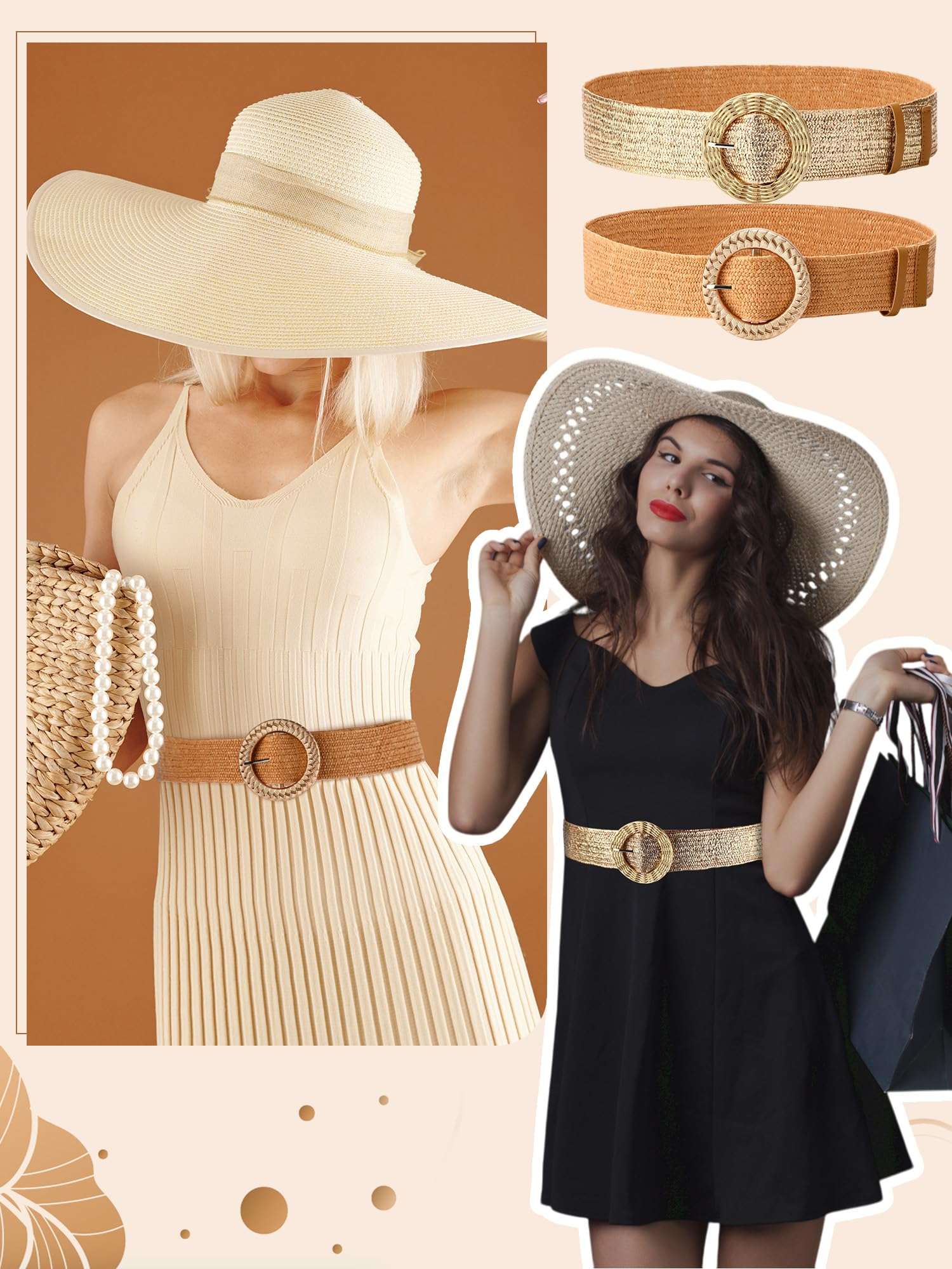 WILLBOND 4 Pcs Straw Woven Belt Elastic Stretch Rattan Buckle Waist Belt Women Skinny Raffia Dress Waist Band - Image 3