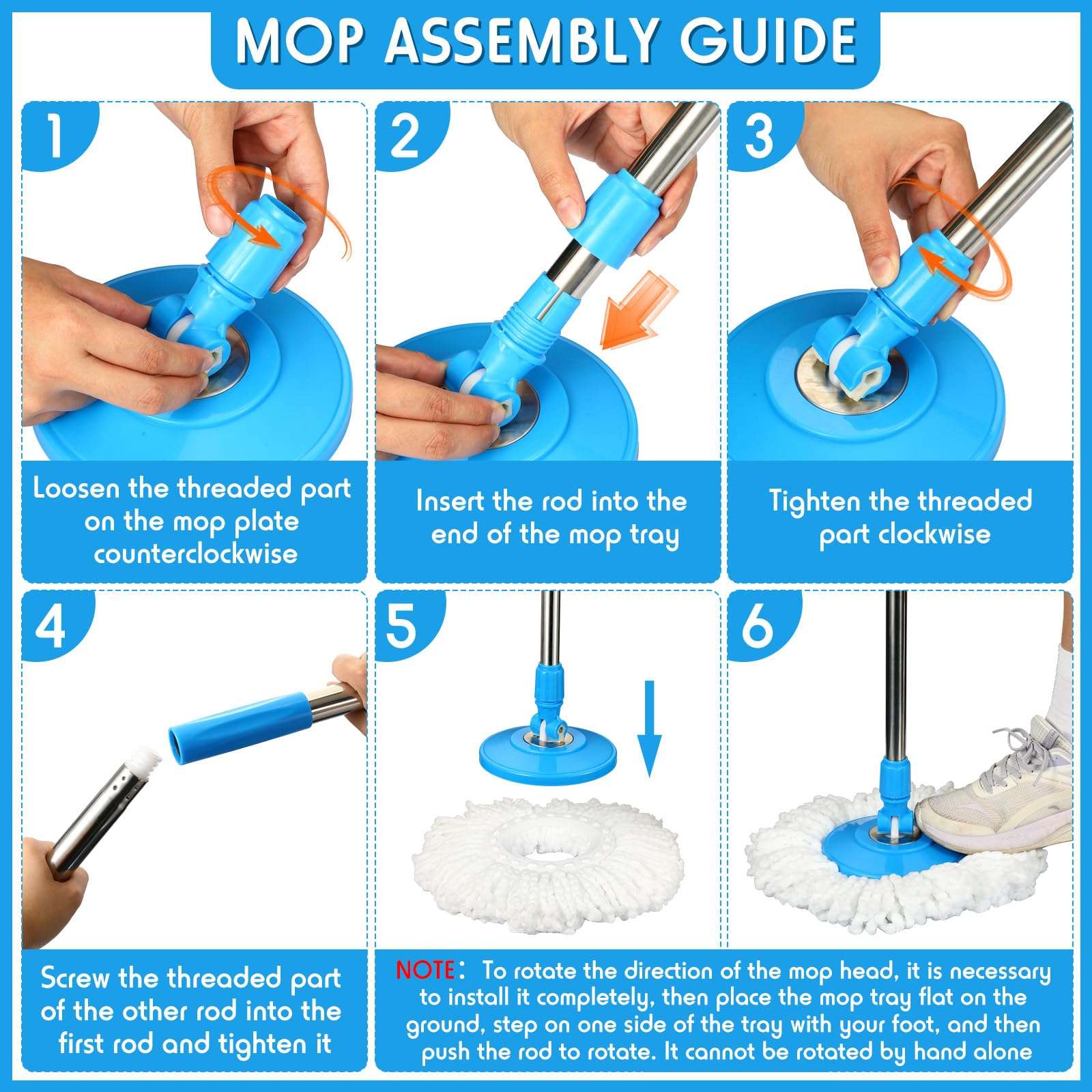 Spin Mop Replacement Handle 360 Degree Spin Mop Pole Handle Replacement Rotating Telescopic Stick for Head Replace Spinning Household Cleaning Accessories for Home(Cute Blue) - Image 3