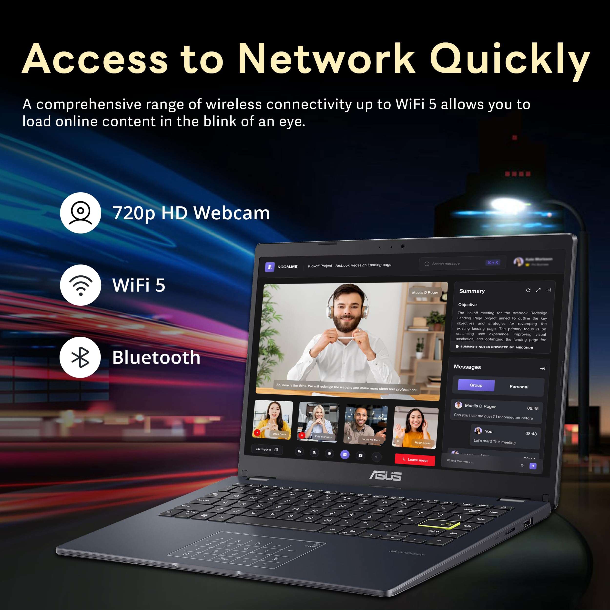ASUS 14" FHD Laptop, Intel Pentium N6000 Processor, 4GB RAM, 224GB Storage(64GB eMMC+160GB Docking Station Set), Intel UHD Graphics, Webcam, Bluetooth, Win 11, Star Black - Image 5