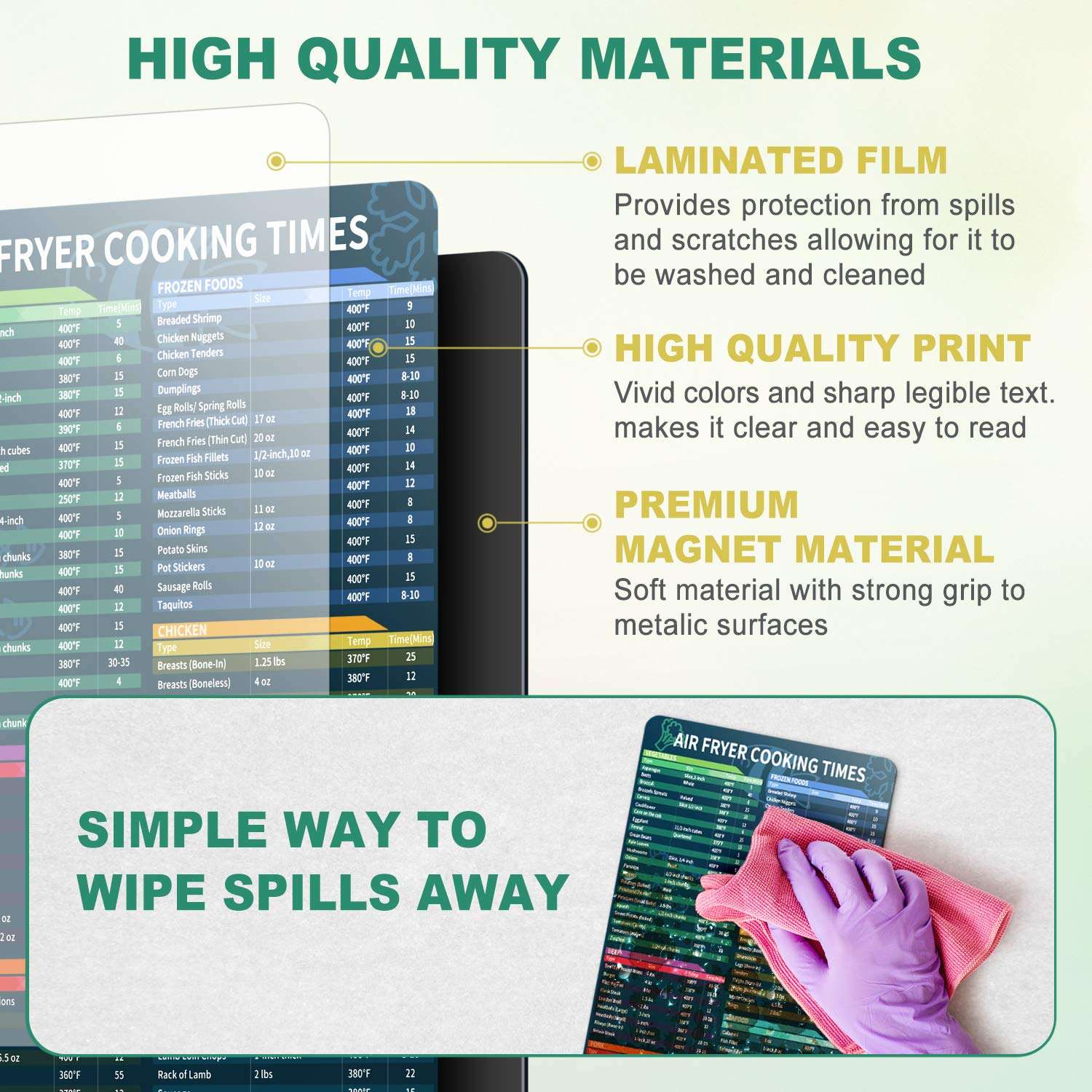 Air Fryer Magnetic Cheat Sheet Set, Cook Times Chart Air Fryer Accessories Magnet Sheet Quick Reference Guide for Cooking and Frying, Easy to Use, Excellent Kitchen Assistant - Image 3