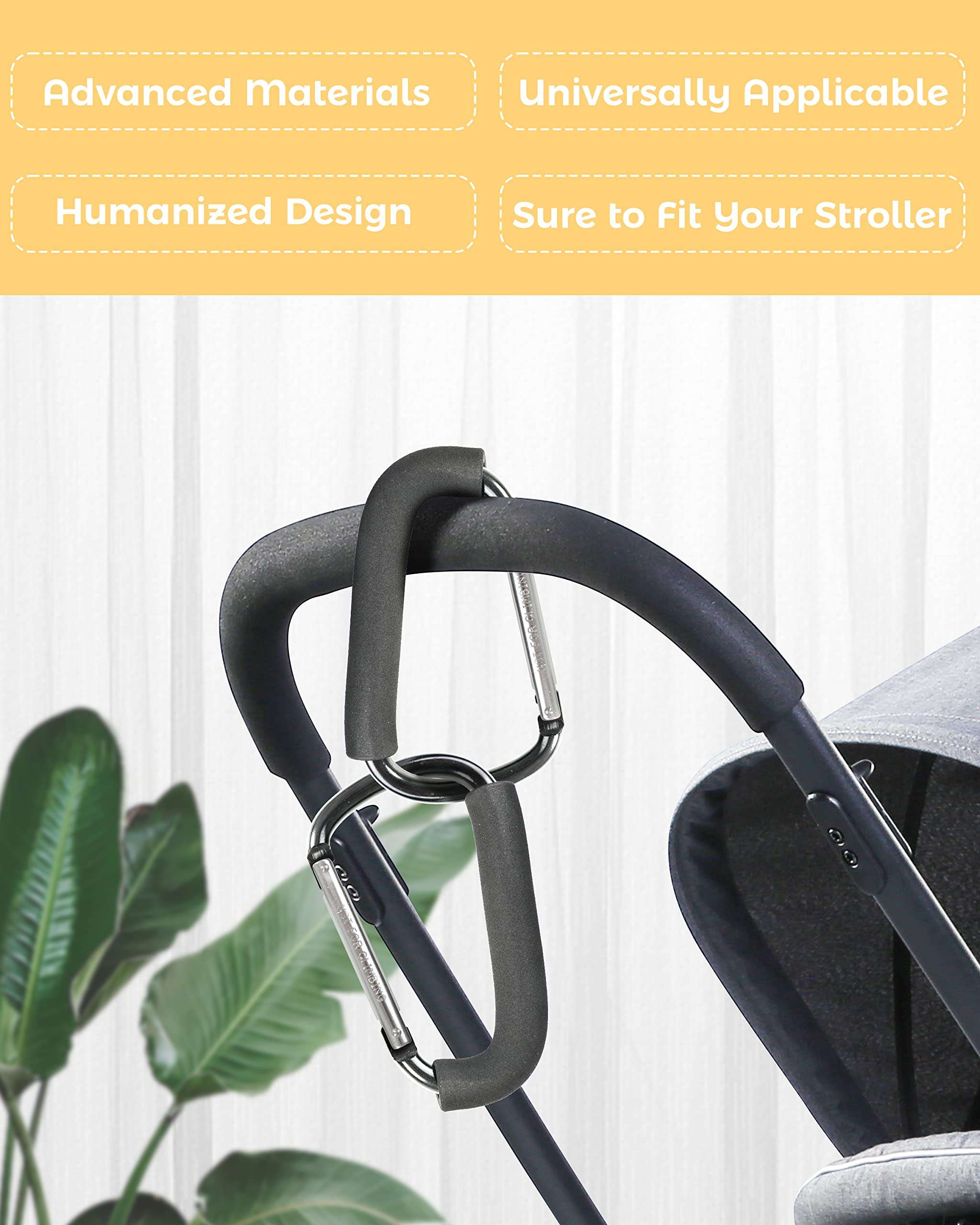Stroller Hooks, 6.3" Large Stroller Clip, 2 Pack Stroller Hooks for Hanging Bags and Shopping, Stroller Accessories for Mommy, Large Carabiner - Image 2