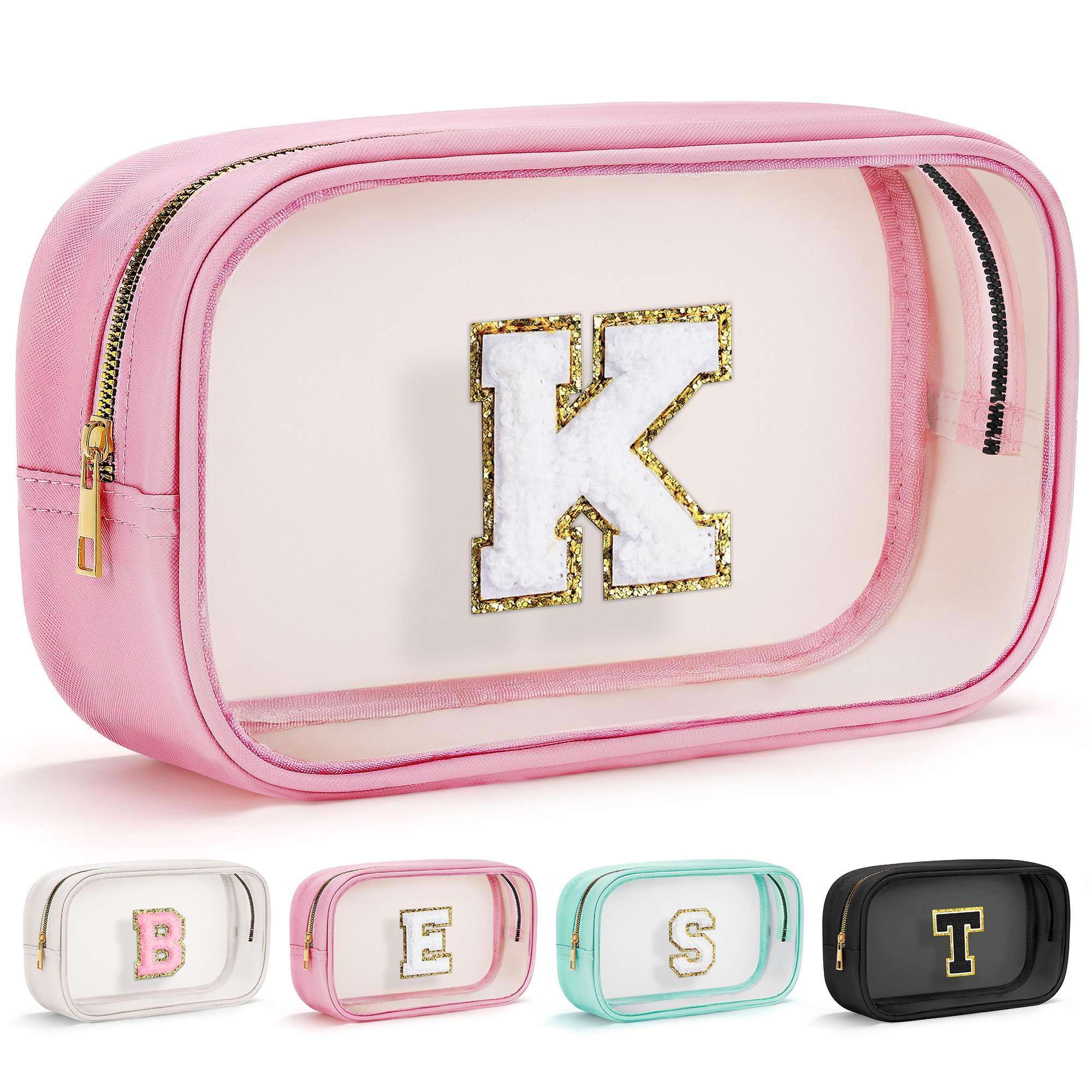 YOOLIFE Birthday Gifts Clear Makeup Bag Cosmetic Bag Pink Preppy Stuff Travel Accessories Makeup Pouch Birthday Gift for 4 5 6 7 8 9 10 11 12 Year Old Girls Graduation Teacher Gift K - Image 1