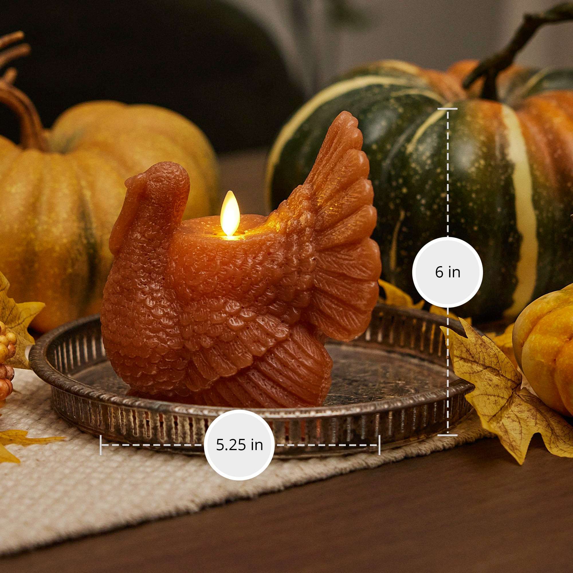 Luminara Flameless Fall Harvest Decor - Turkey Figural LED Candle Natural Color, Adobe, 5.3" x 7.5" Real Wax Moving Flame Battery Operated w/Timer - Image 6