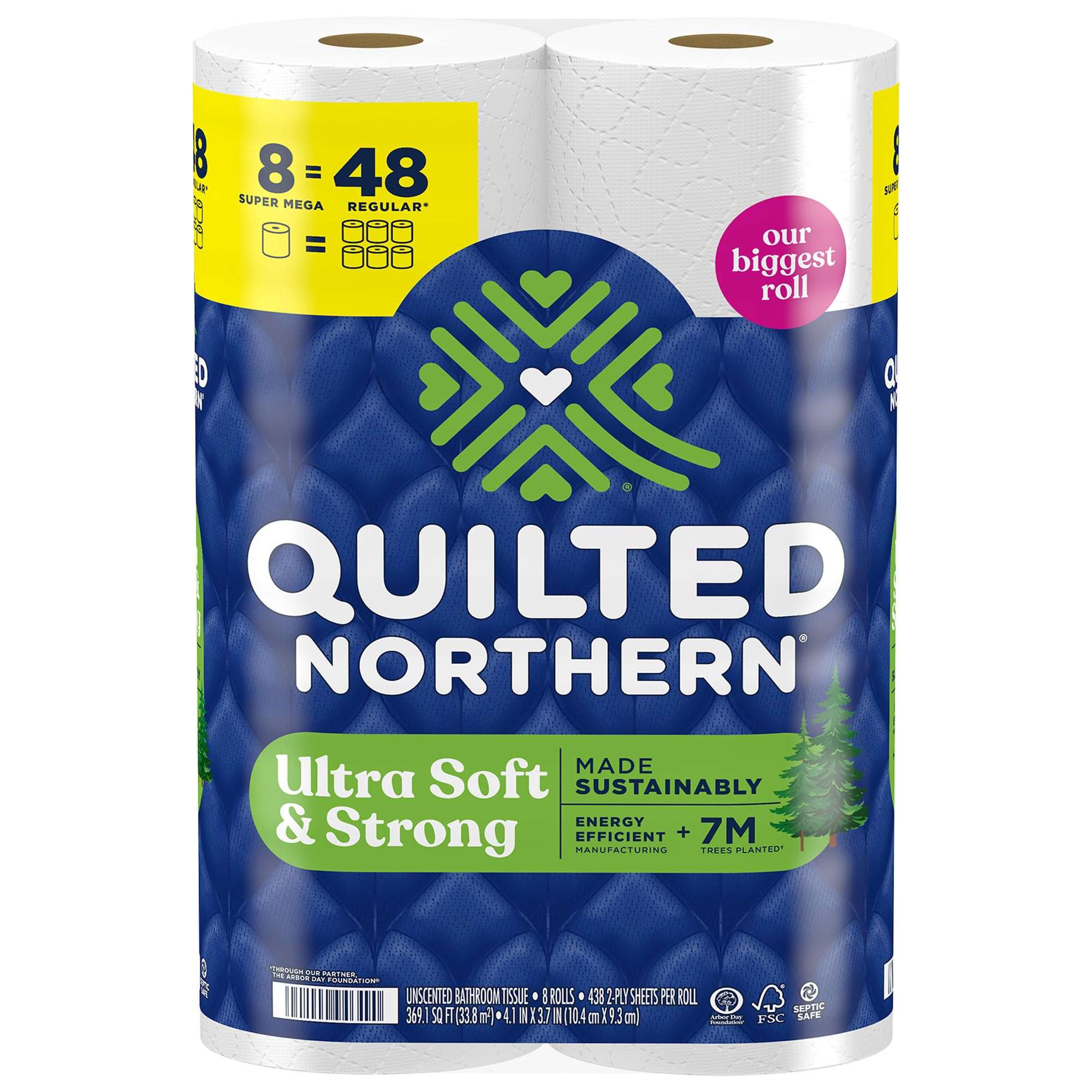 Quilted Northern Ultra Soft & Strong Toilet Paper, 8 Super Mega Rolls = 48 Regular Rolls, 5X Stronger*, Premium Soft Toilet Tissue - Image 1