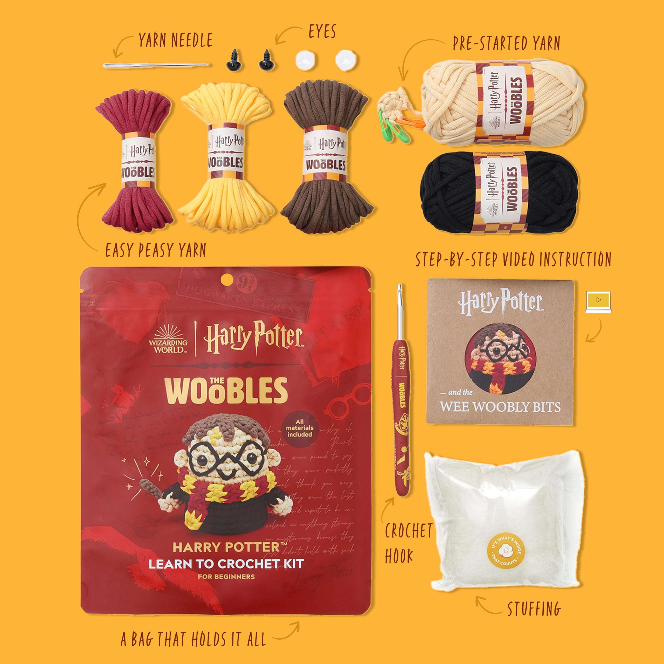 The Woobles Beginners Crochet Kit with Easy Peasy Yarn as seen on Shark Tank - with Step-by-Step Video Tutorials - Harry Potter - Image 5