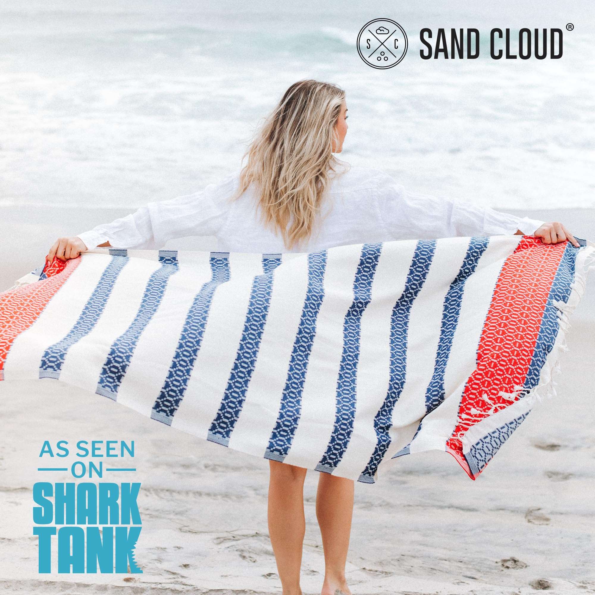 Sand Cloud Turkish Beach Towel - 100% Organic Cotton Turkish Bath Towels - Ultra Soft, Sand Free & Quick Dry Towel for Beach, Pool, or Picnic - As Seen on Shark Tank - Patriot Stripe - Image 2