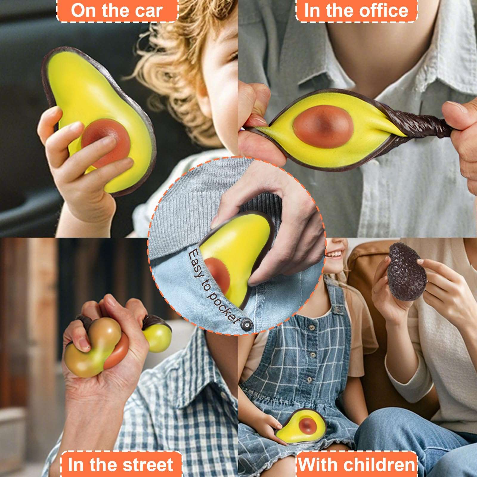 Bimoci Avocado Sensory Toy for Ages 3 to Adult - Fidget Toys, Sensory Toys, Stress Balls for Adults & Kids - Perfect Squishy Toys for Autism Support & Stress Relief - Image 5
