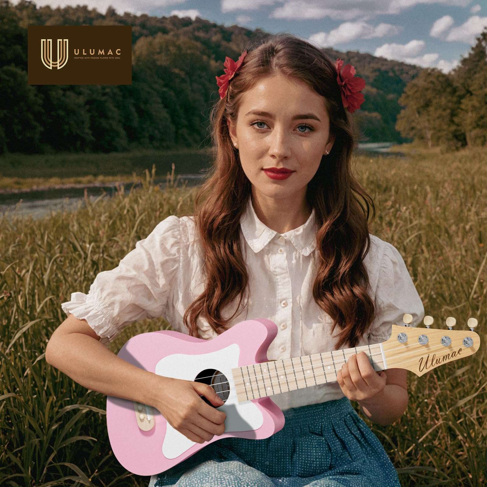 Ulumac Soprano Ukulele, Stylish Shape with White Pickguard Spruce 21.5 inch Ukelele Beginner Kit with Gig Bag, Digital Tuner, Replacing Strings, 3 Guitar Picks, Strap, Cloth, Pink, P005WPN - Image 5