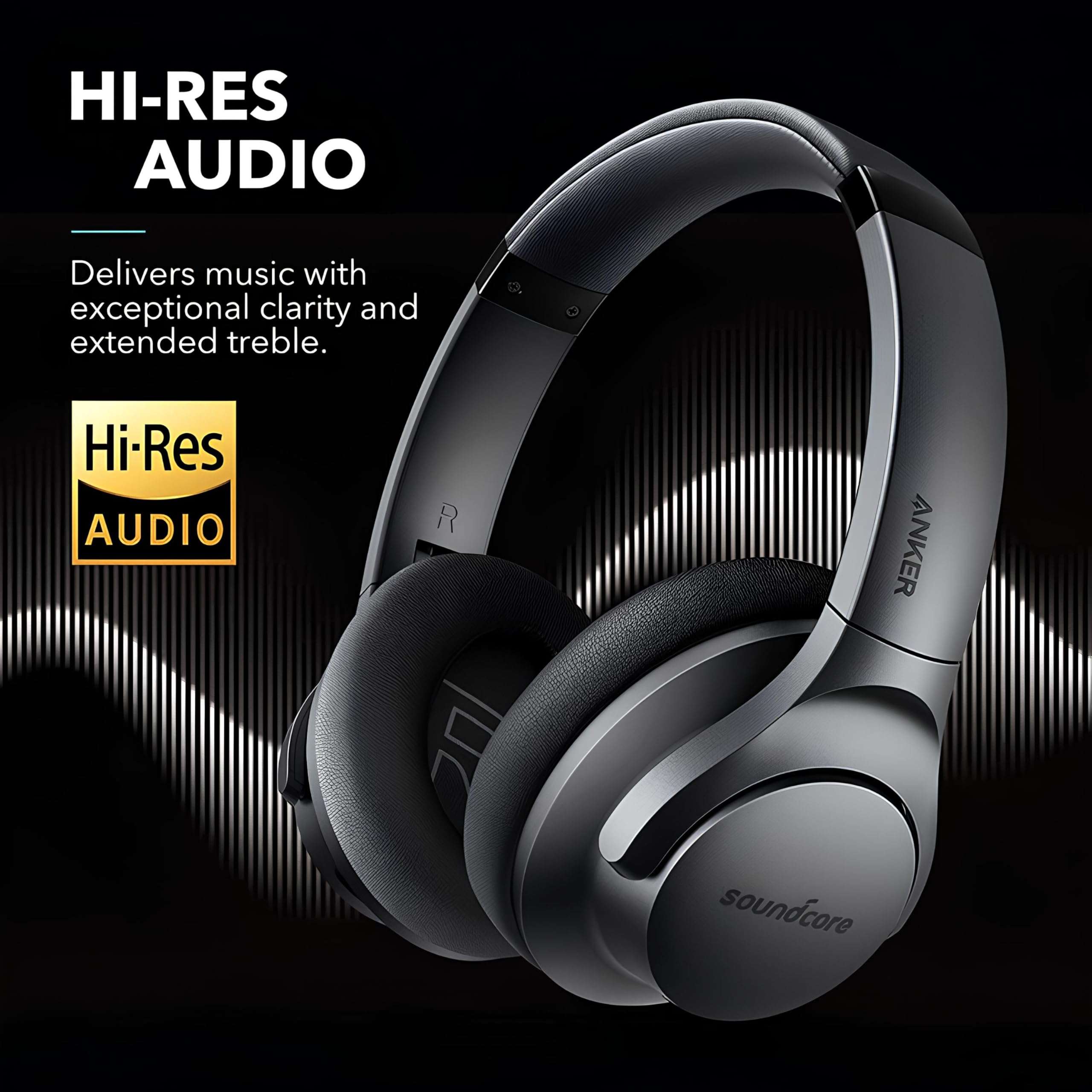 Soundcore Anker Life Q20 Hybrid Active Noise Cancelling Headphones, Wireless Over Ear Bluetooth Headphones, 60H Playtime, Hi-Res Audio, Deep Bass, Foam Ear Cups, Travel, Office, USB-C Charging - Image 4