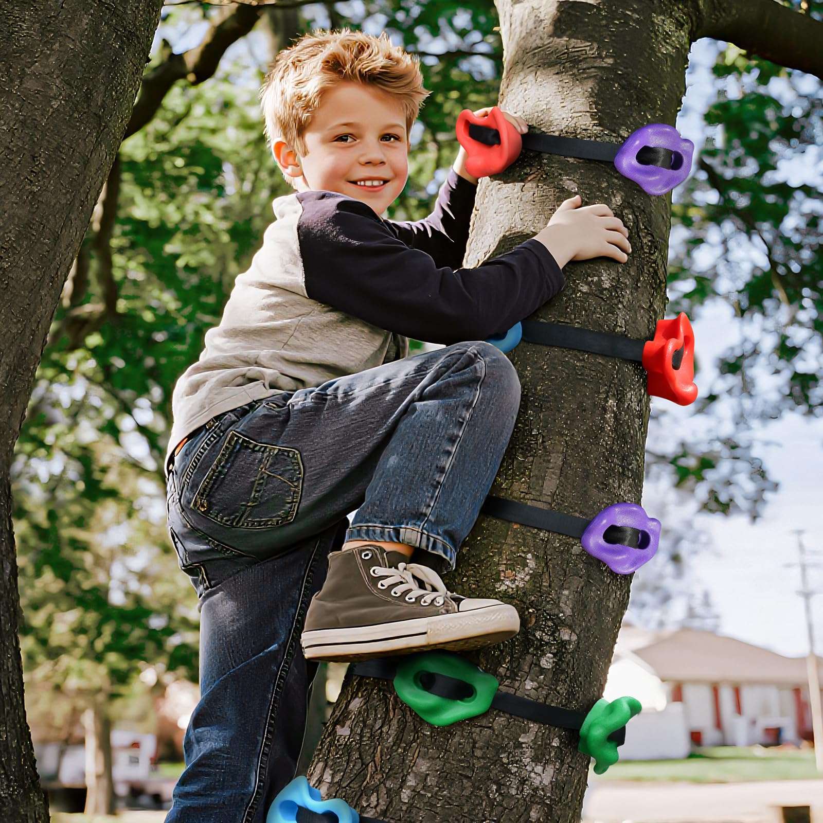 TOPNEW 12 Ninja Tree Climbing Holds for Kids Climber, Adult Climbing Rocks with 6 Ratchet Straps for Outdoor Ninja Warrior Obstacle Course Training - Image 2