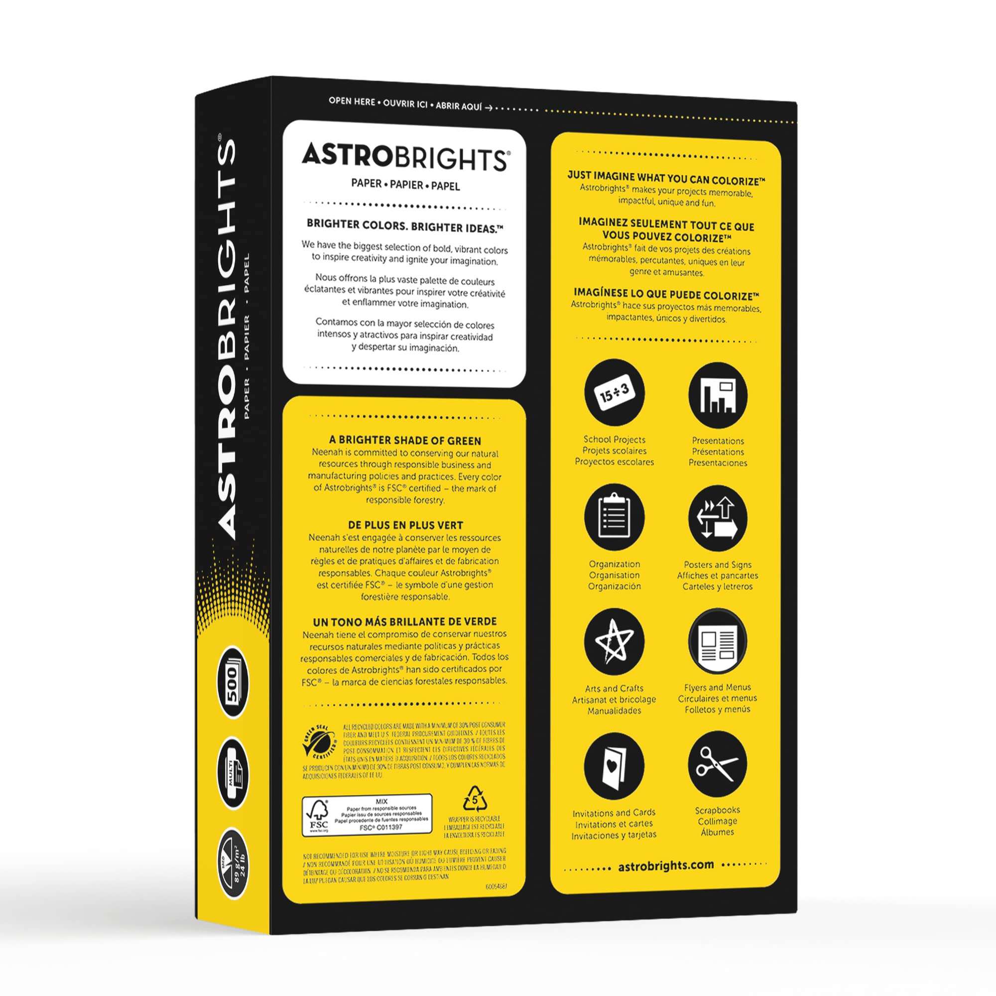 Neenah Astrobrights Bright Color Paper, 8 1/2in. x 11in., 24 Lb, FSC Certified, Solar Yellow, Ream Of 500 Sheets, 21538 - Image 3