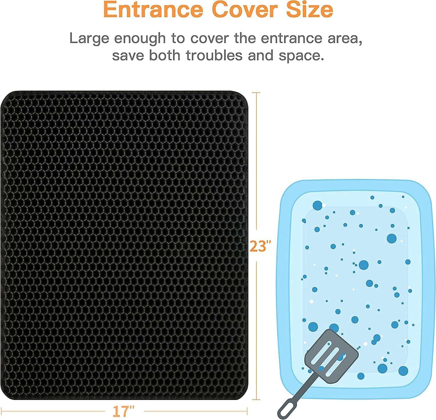 Cat Litter Mat 23"X17" Litter Box Mat, EVA Honeycomb Double Layer Design, Urine & Waterproof, Scatter Control Kitty Litter Mat, Less Waste, Easier To Clean,Washable, Black - Image 2