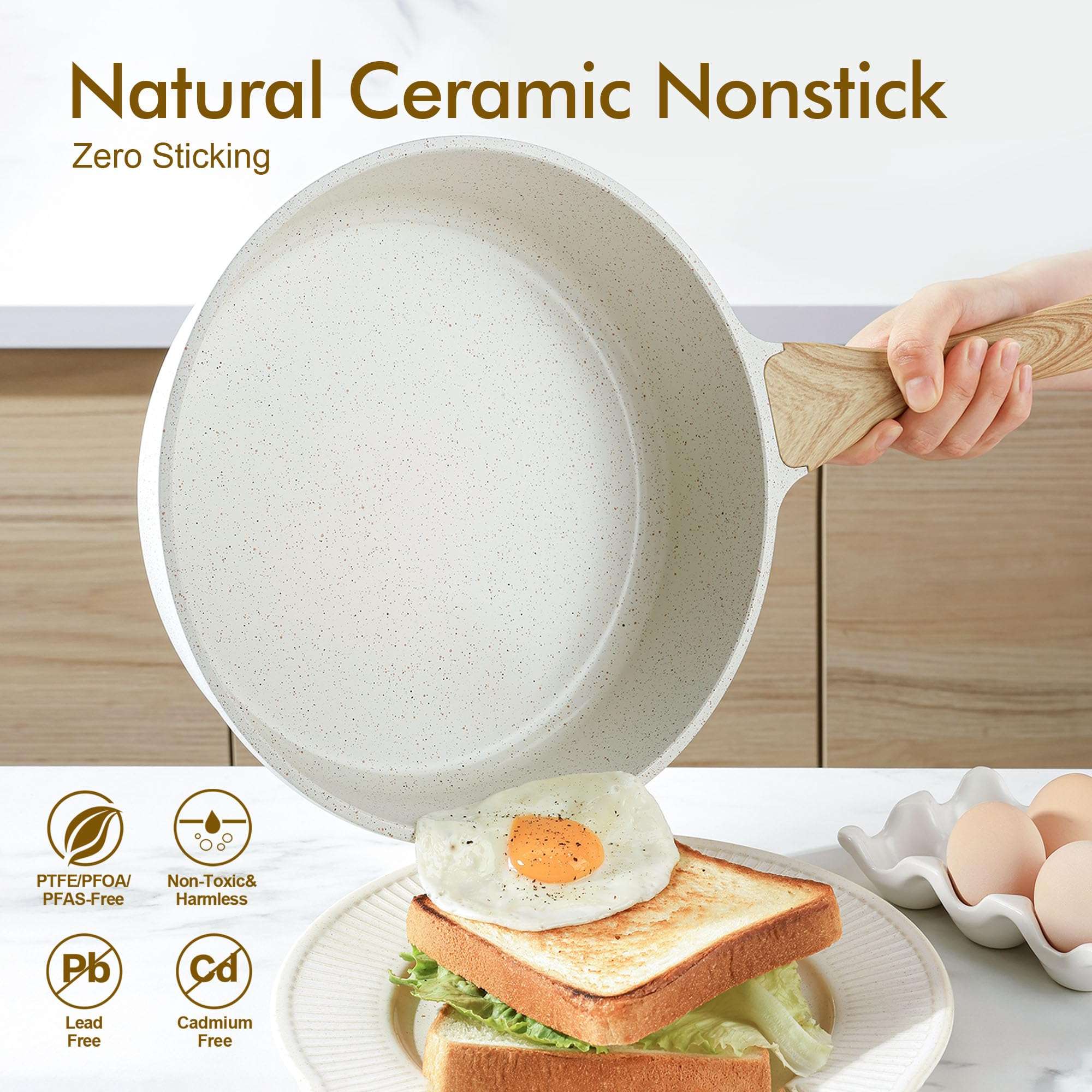 SENSARTE Nonstick Ceramic Cookware Set 13-Piece, Healthy Pots and Pans Set, Non-toxic Kitchen Cooking Set with Stay-Cool Handles, Silicone Tools and Pot Protectors, PFAS and PFOA Free - Image 4