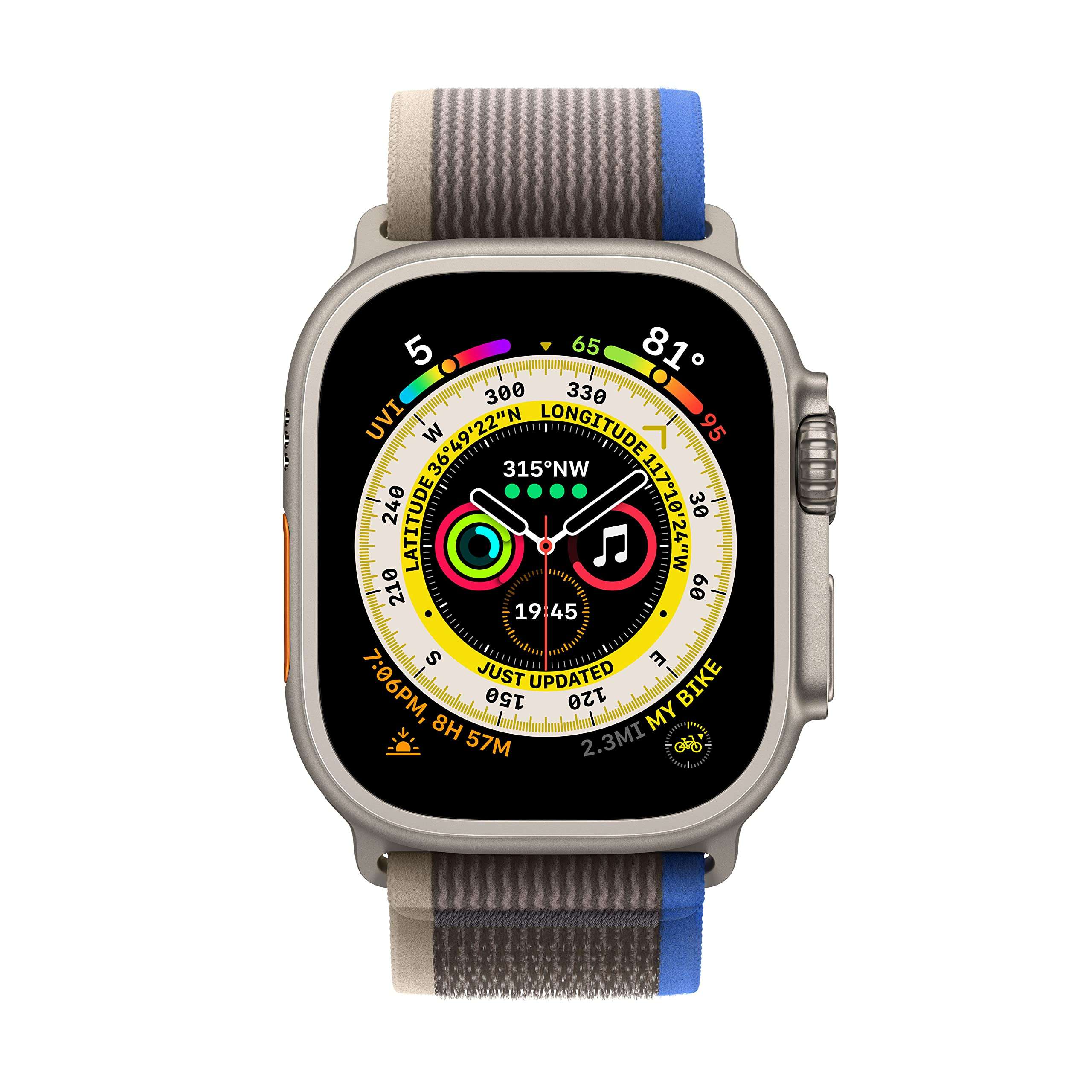 Apple Watch Ultra [GPS + Cellular 49mm] Titanium Case with Blue/Gray Trail Loop, M/L (Renewed) - Image 2
