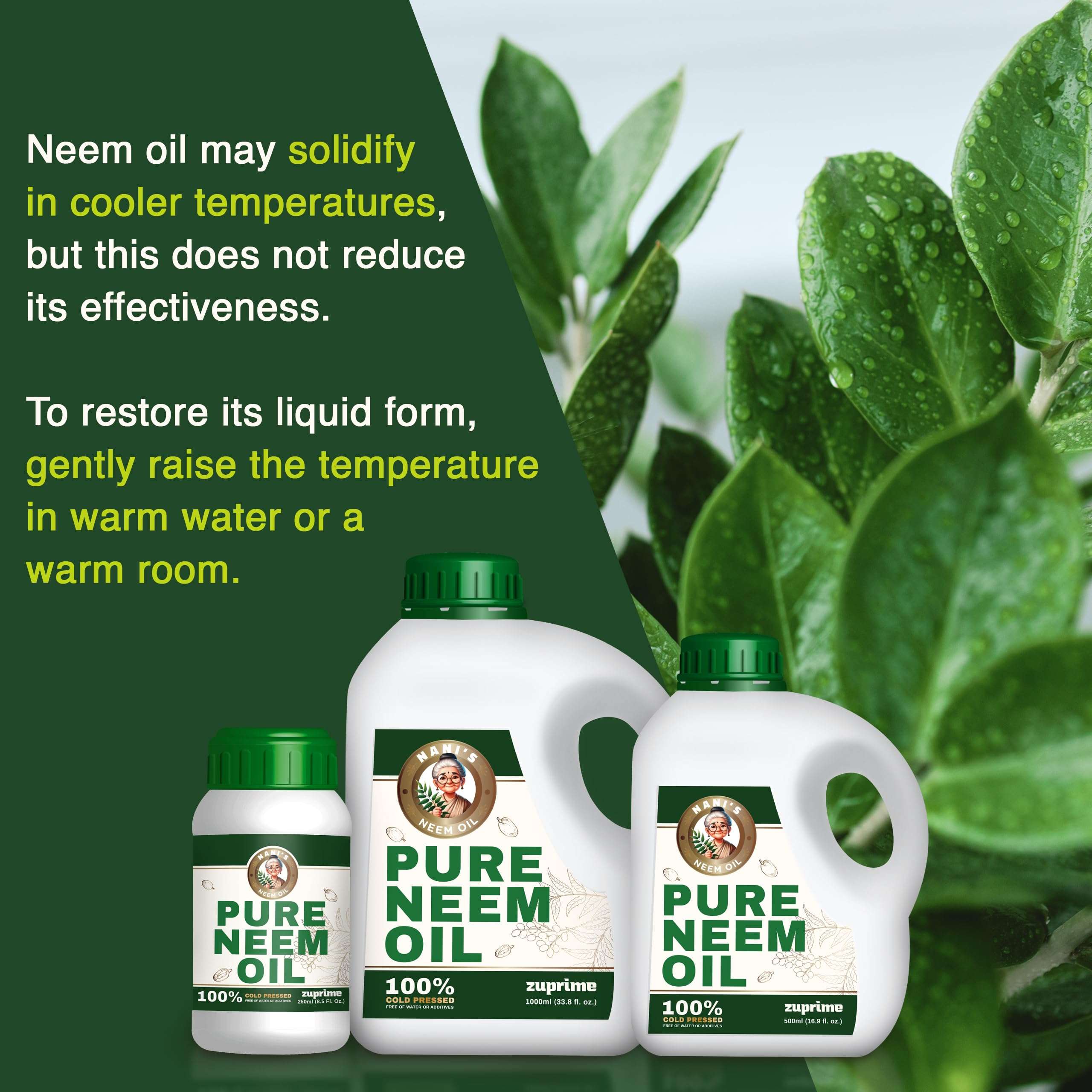 Nani's Pure Neem Oil for Plants Concentrate - Dilute for Use as Organic Neem Oil Spray for Plants, Outdoor & Indoor Use - 100% Cold Pressed - Horticultural Enhanced Plant Health & Shine Need (17 oz) - Image 8