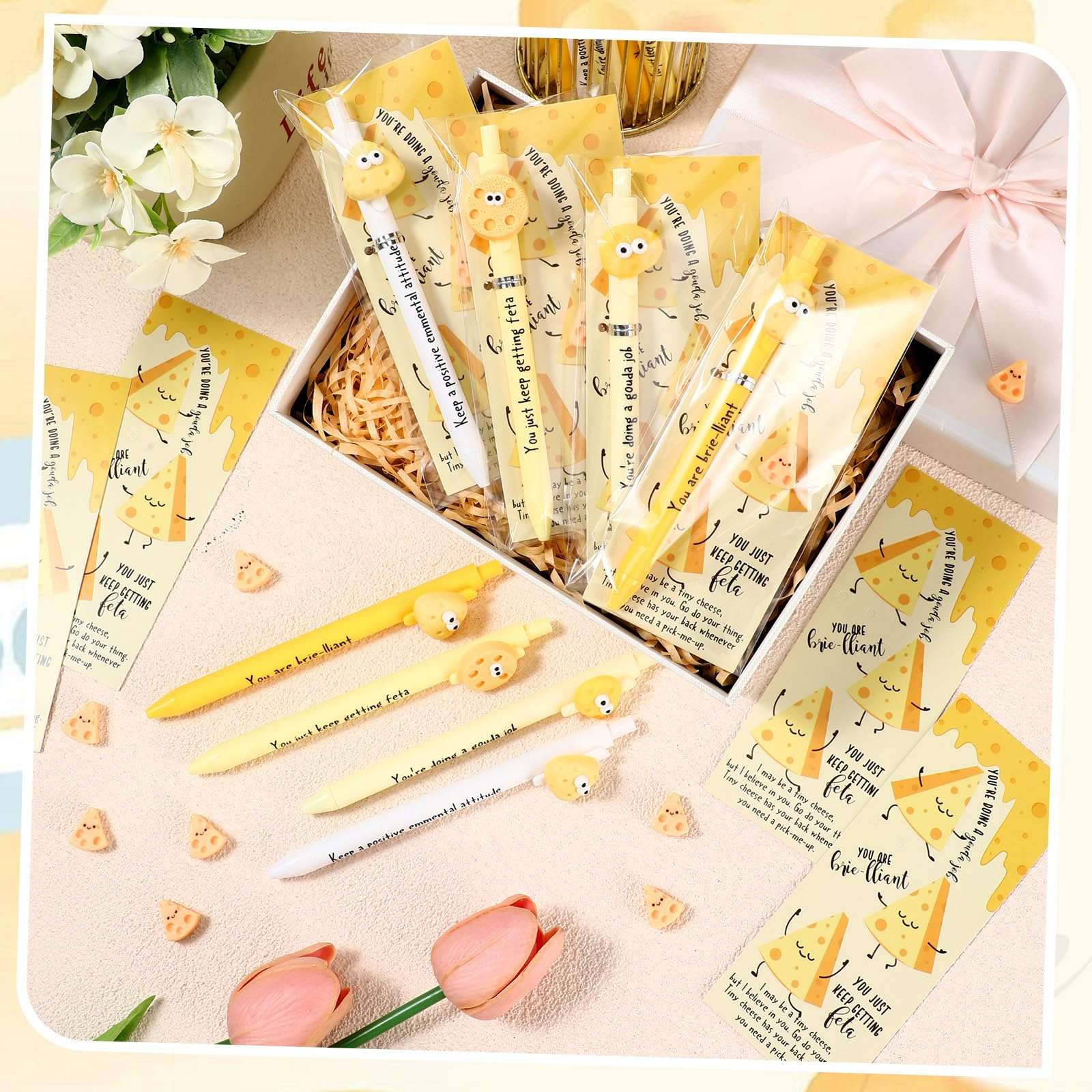 Sayglossy 20 Set Emotional Gift Bulk Support Cheese Ballpoint Pen Mini Positive Cheese Inspirational Bookmark Cards Halloween Party Favor for Student Teacher Employee Coworker Housekeeping - Image 5