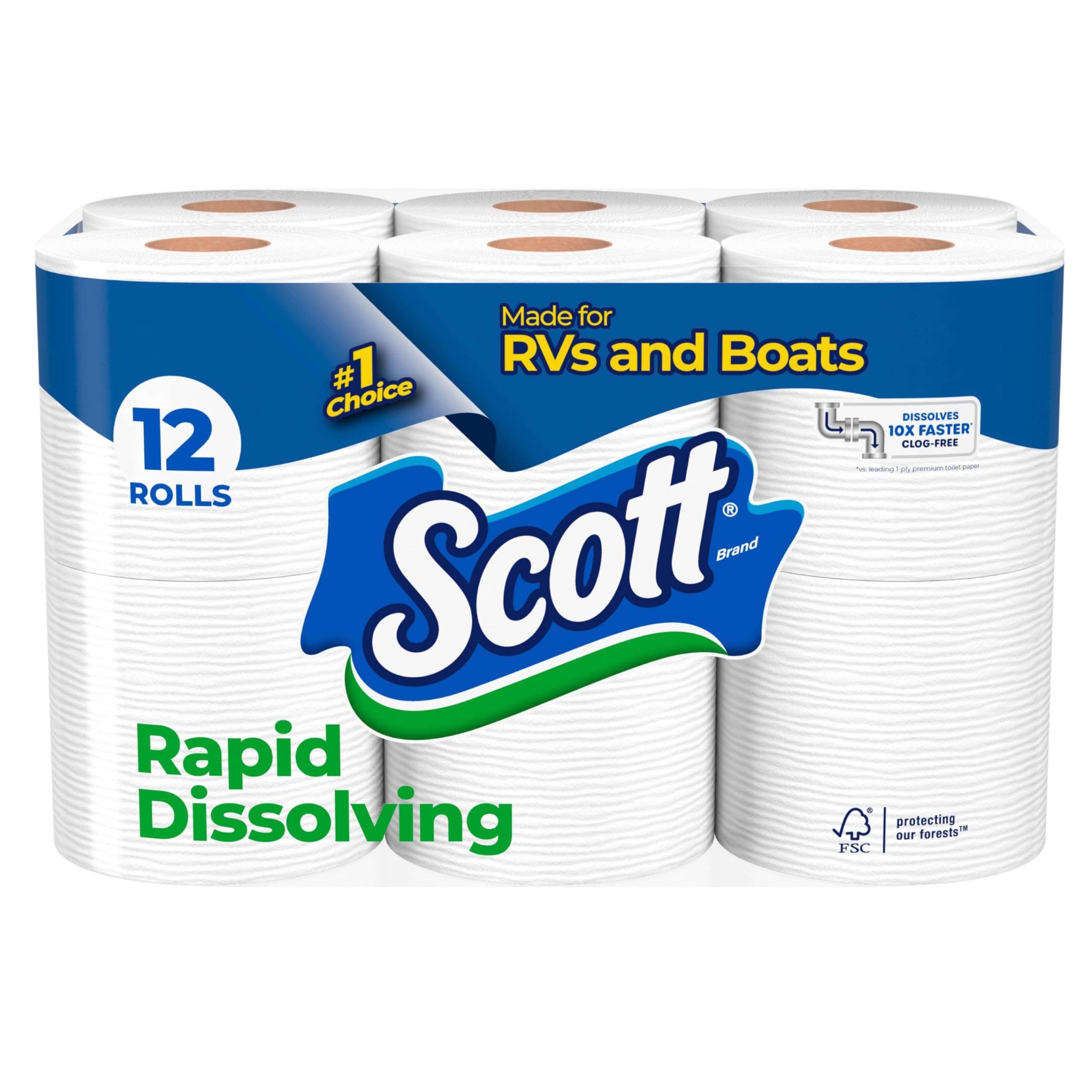 Scott Rapid-Dissolving Toilet Paper, 12 Double Rolls, Sustainable, Septic-Safe, Toilet Paper - Image 1