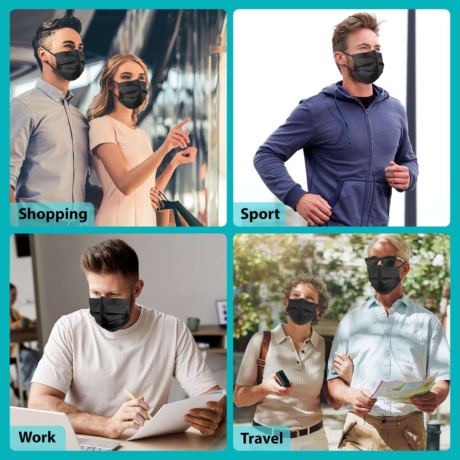 ZTANPS 100 PCS Disposable Face Masks, Black Disposable Masks, 3 Ply Protection Face Masks - Image 5