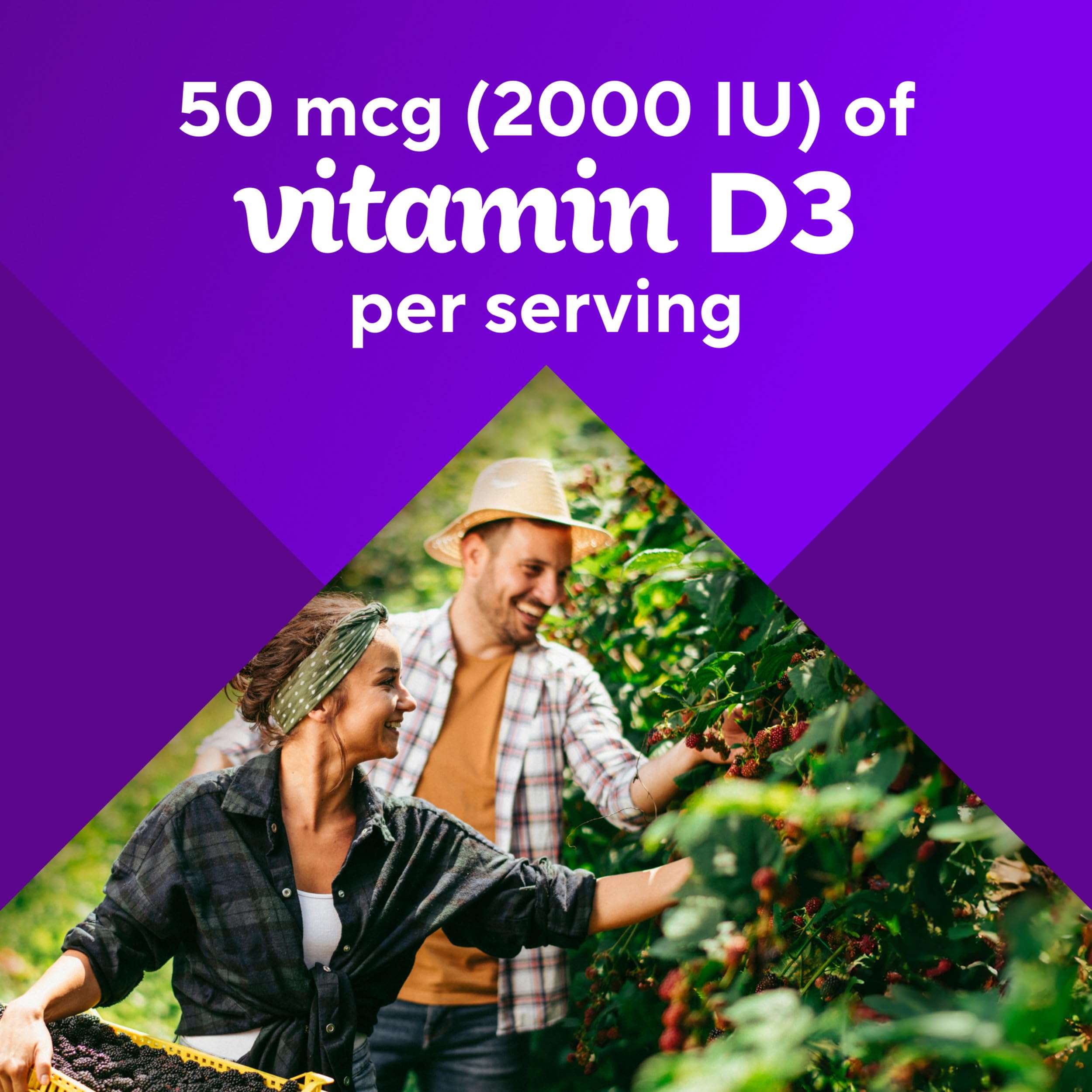 vitafusion Vitamin D3 Gummies, Bone and Immune Support, Peach, Blackberry, Strawberry Flavored, 50 mcg D3 Gummy Vitamin Supplement, 75 Day Supply, 150 Count - Image 6