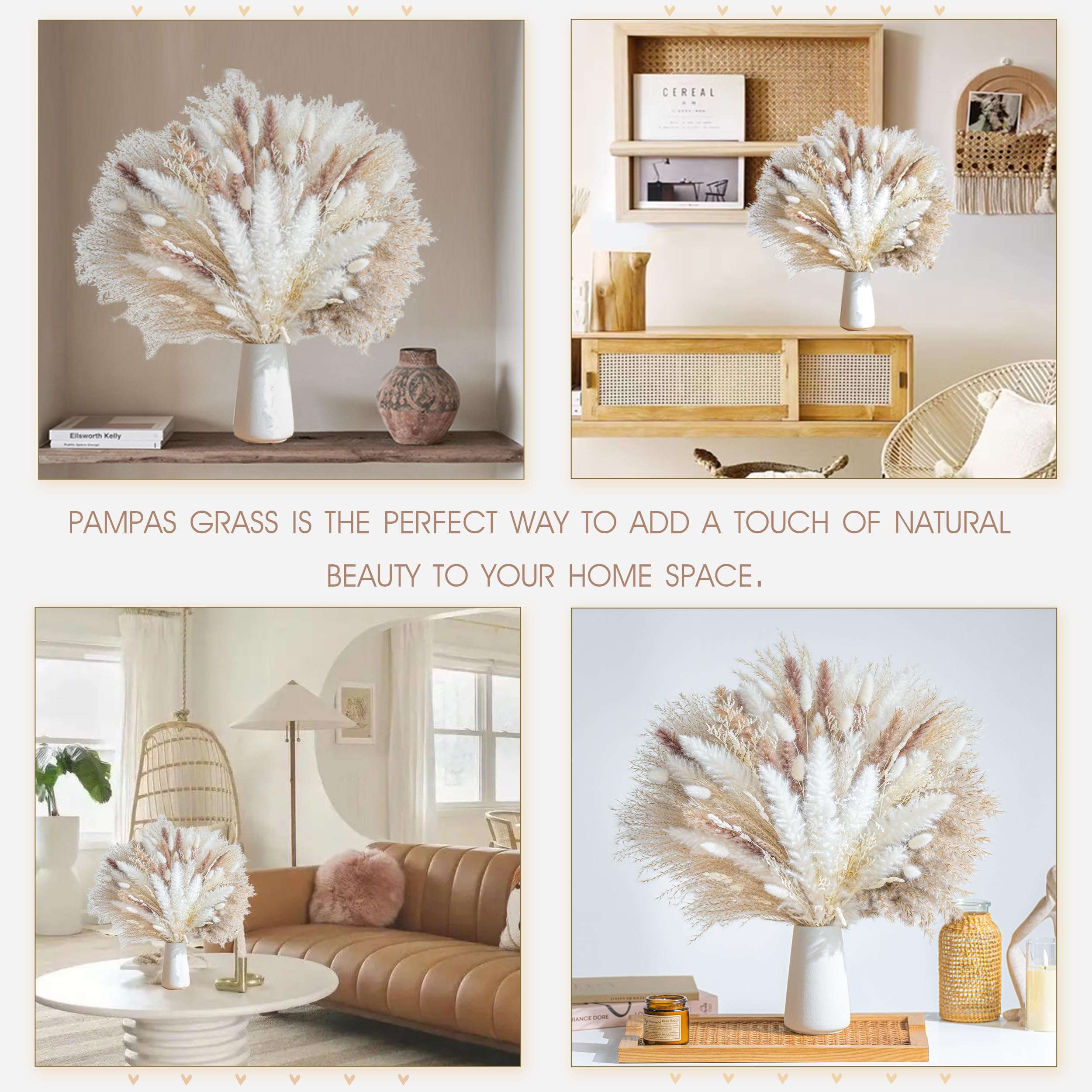 96PCS Natural Dried Pampas Grass Boho Home Decor Bouquet Phragmites Dried Flowers Bouquet for Wedding Floral Arrangements Home Decorations (96PCS) - Image 3