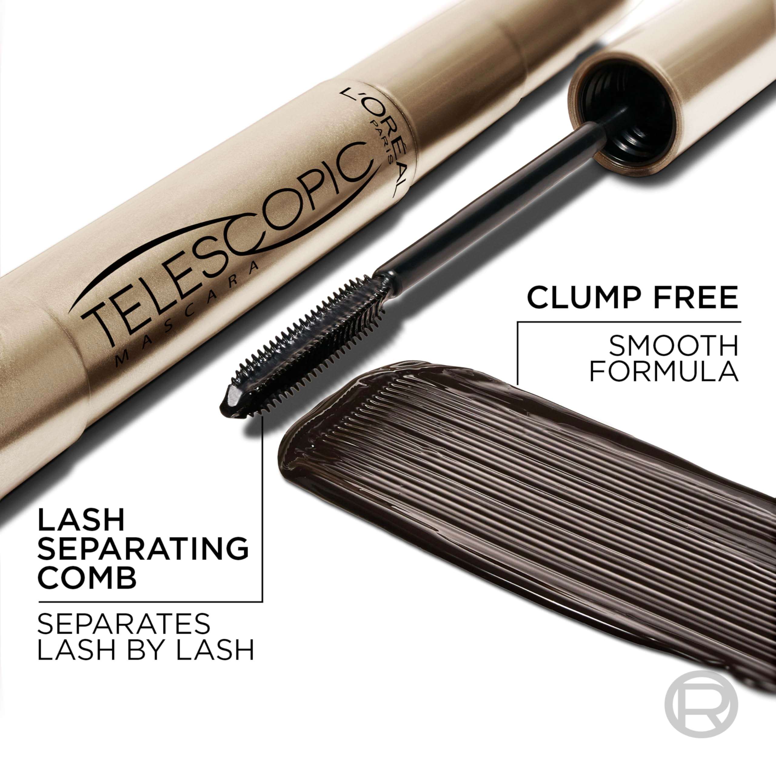 L'Oreal Paris Makeup Telescopic Original Lengthening, Lash Separating Mascara with Dual Precision Brush, Washable, Blackest Black, 0.27 Fl Oz., 1 Count - Image 4