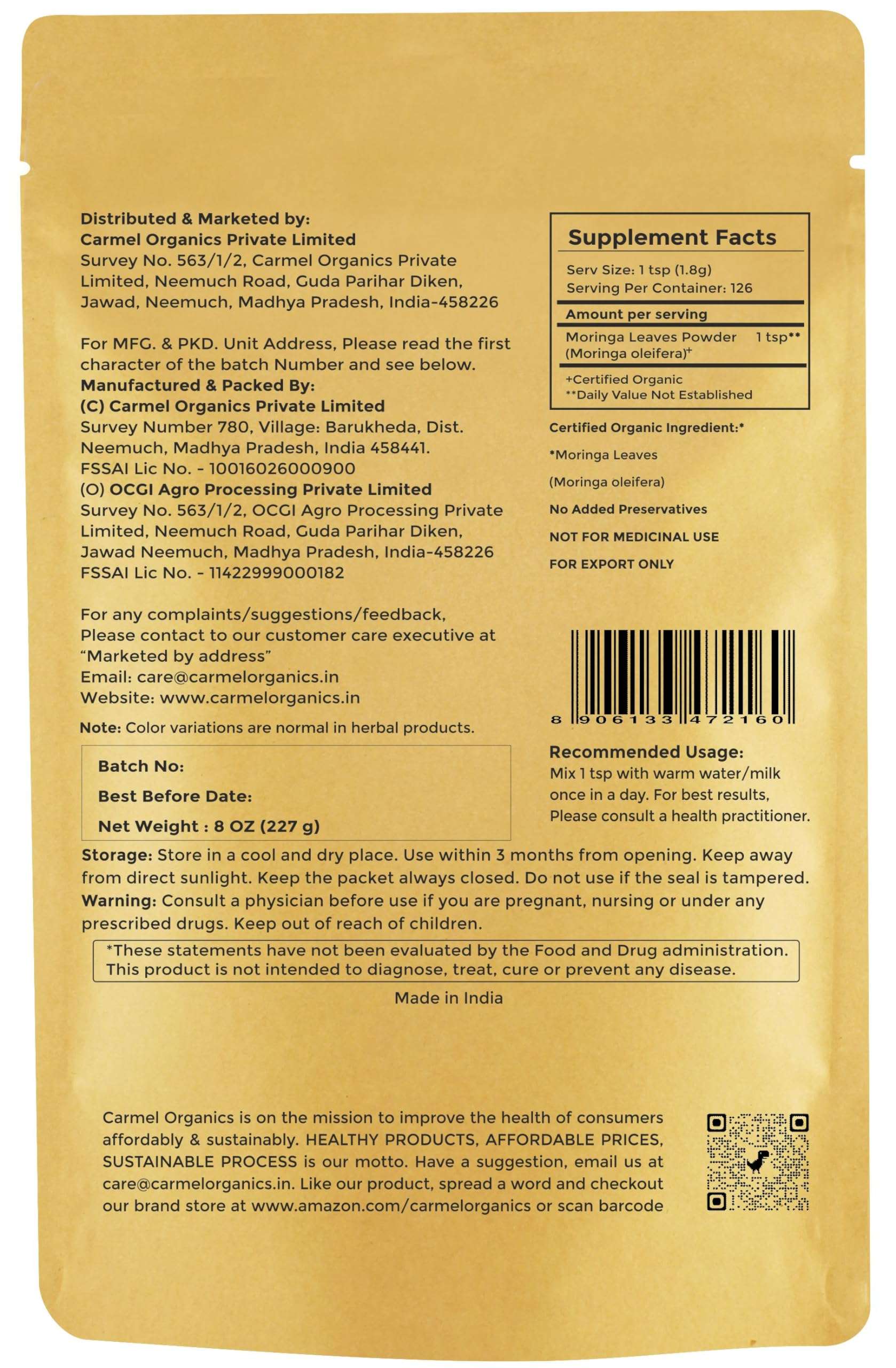 Moringa Leaves Powder (8 Ounce) | Non GMO | Super Food for Smoothies and Drinks | Natural | No Added Preservative or Additive | Moringa Oleifera Powder - Image 2