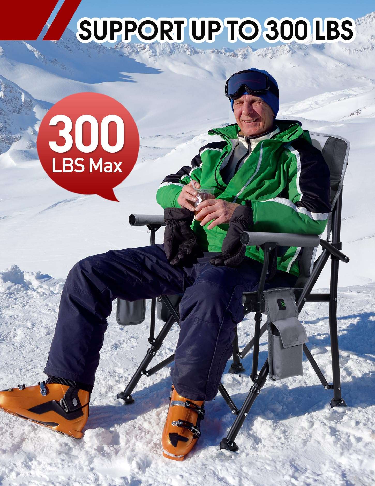 Docusvect Heated Camping Chair for Adults, Heats Back and Seat, 3 Heat Levels, Fully Padded Heated Folding Chair for Outdoor Sports with Cup Holder, Rich Pockets, Battery NOT Included - Image 5