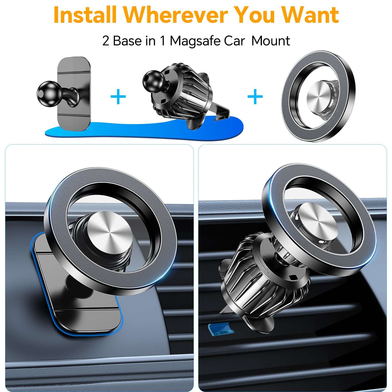 Kaistyle for Magsafe Car Mount【20 Strong Magnets】 Magnetic Phone Holder for Car Phone Holder Mount Dash Cell Phone Holders for Your Car Accessories for Women Men for iPhone 17 Pro Max 16 15 14 13 12 - Image 2