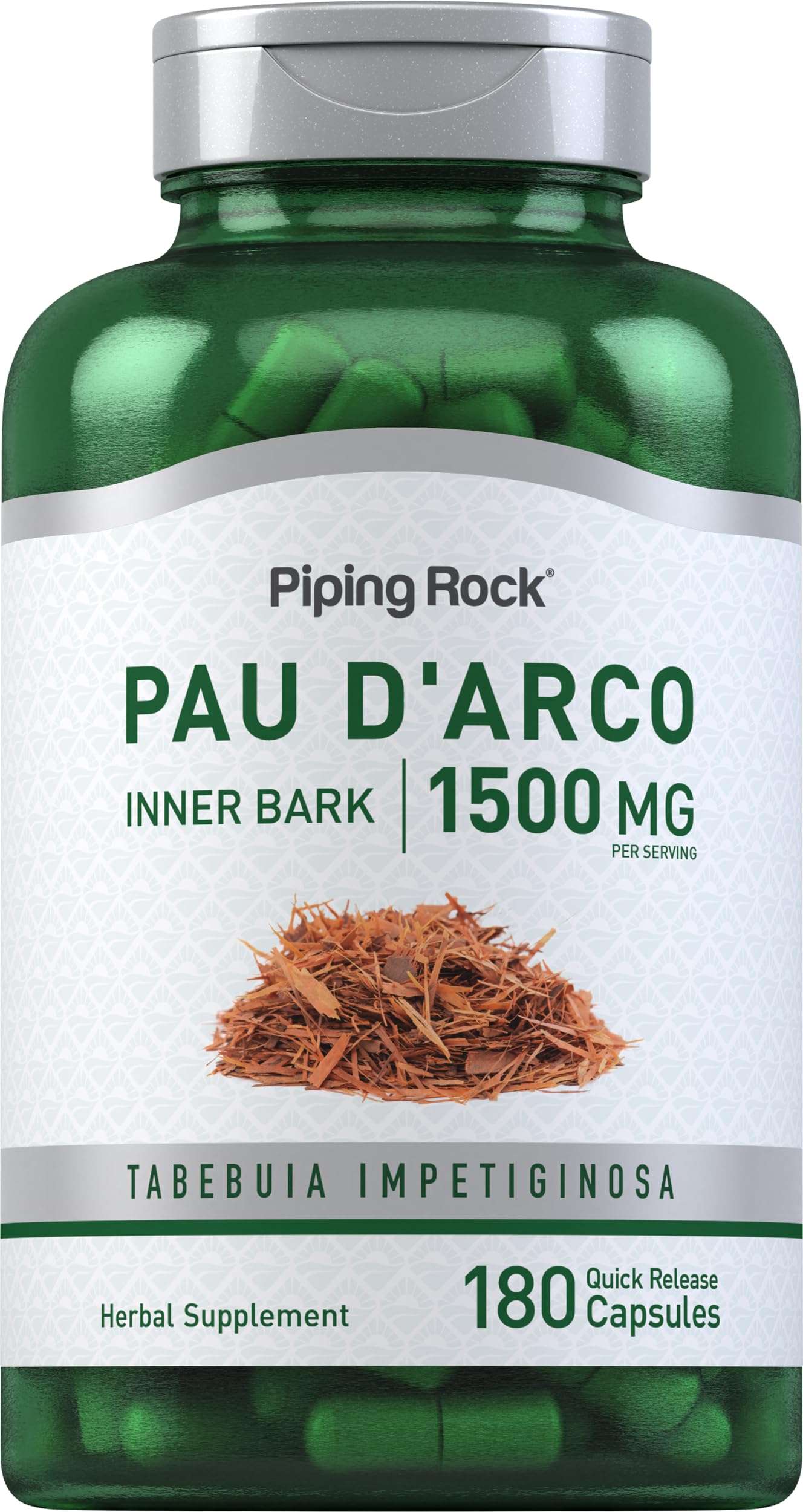 Piping Rock PAU D'Arco Capsules | 1500 mg | 180 Pills | Inner Bark | Herb Extract Supplement | Non-GMO, Gluten Free - Image 1