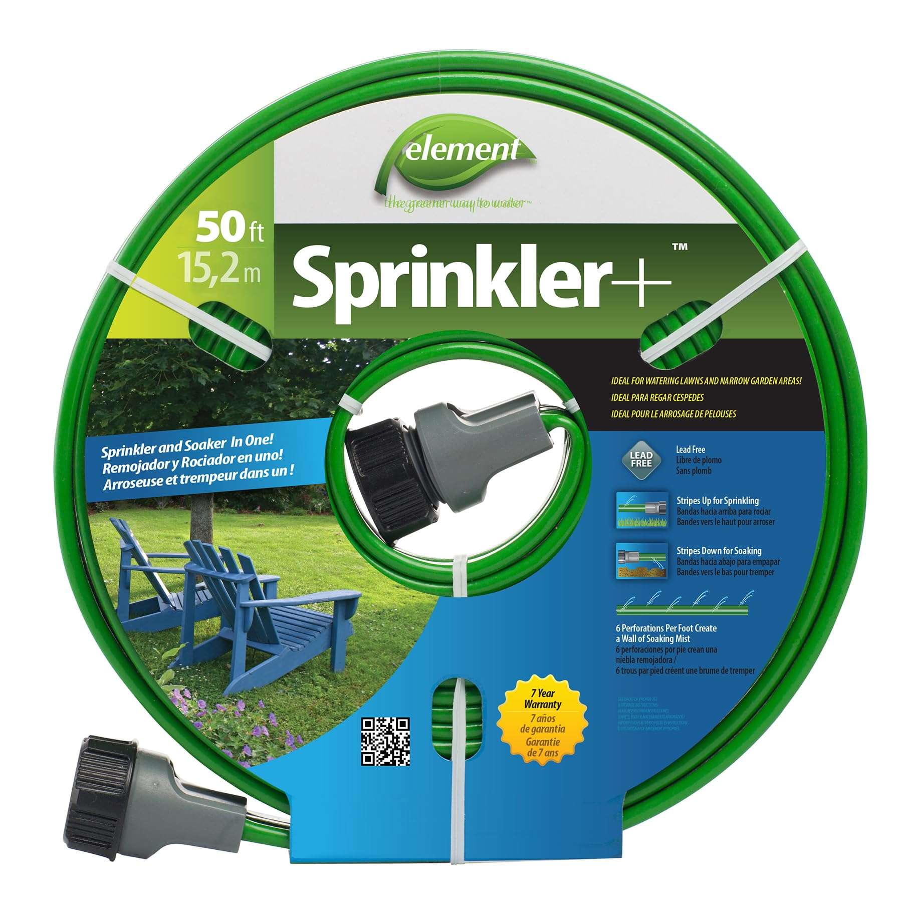 Element Sprinkler+, Sprinkler and Soaker Hose Combo, 50' Length, Green - Image 1