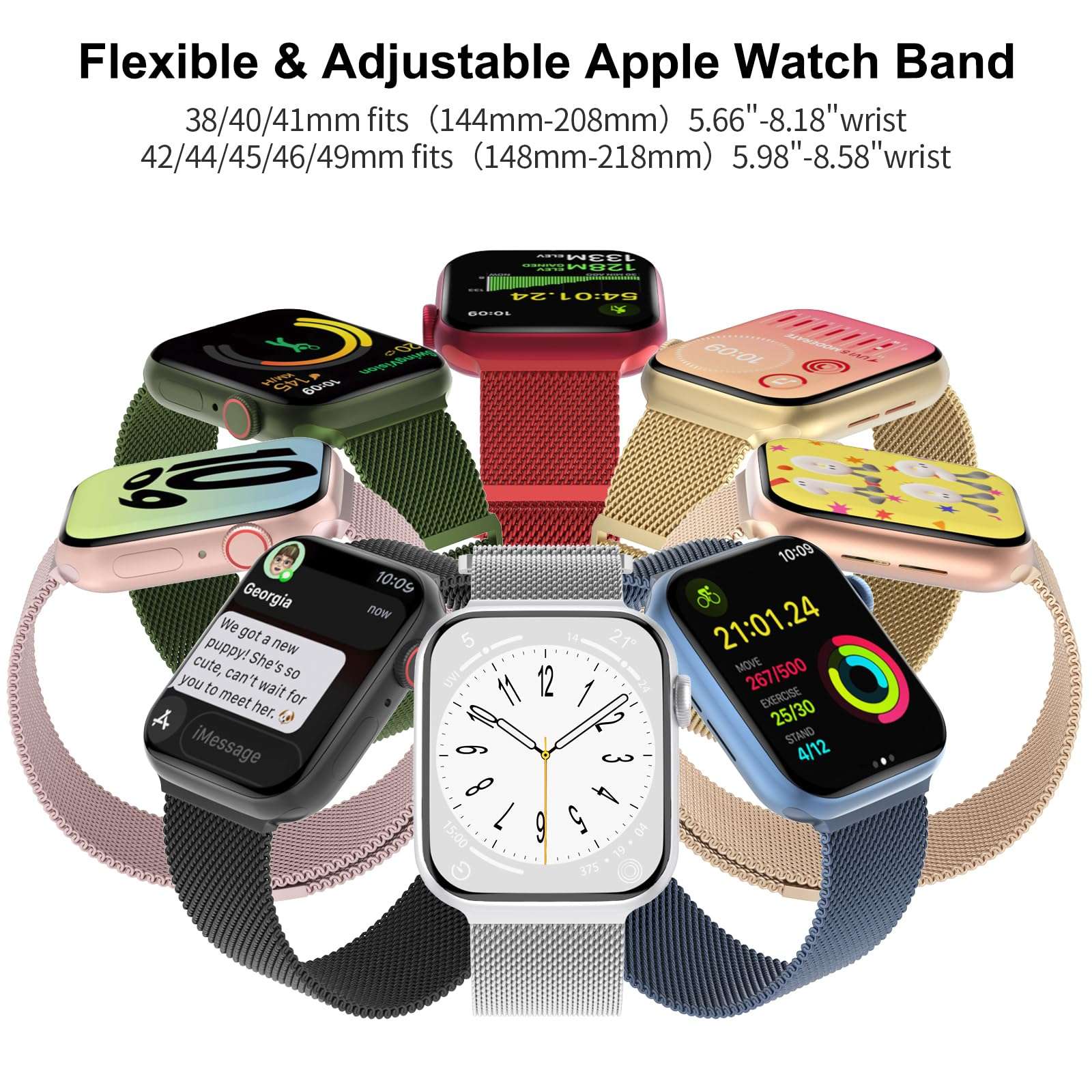 STEEZRD 3 Pack Mesh Metal Band Compatible with Apple Watch Band 38mm 40mm 41mm 42mm 44mm 45mm 46mm 49mm, Stainless Steel Magnetic Loop Strap for iWatch Ultra/2 Series 10/9/8/SE/7/6/5/4/3/2/1 Men Women - Image 4