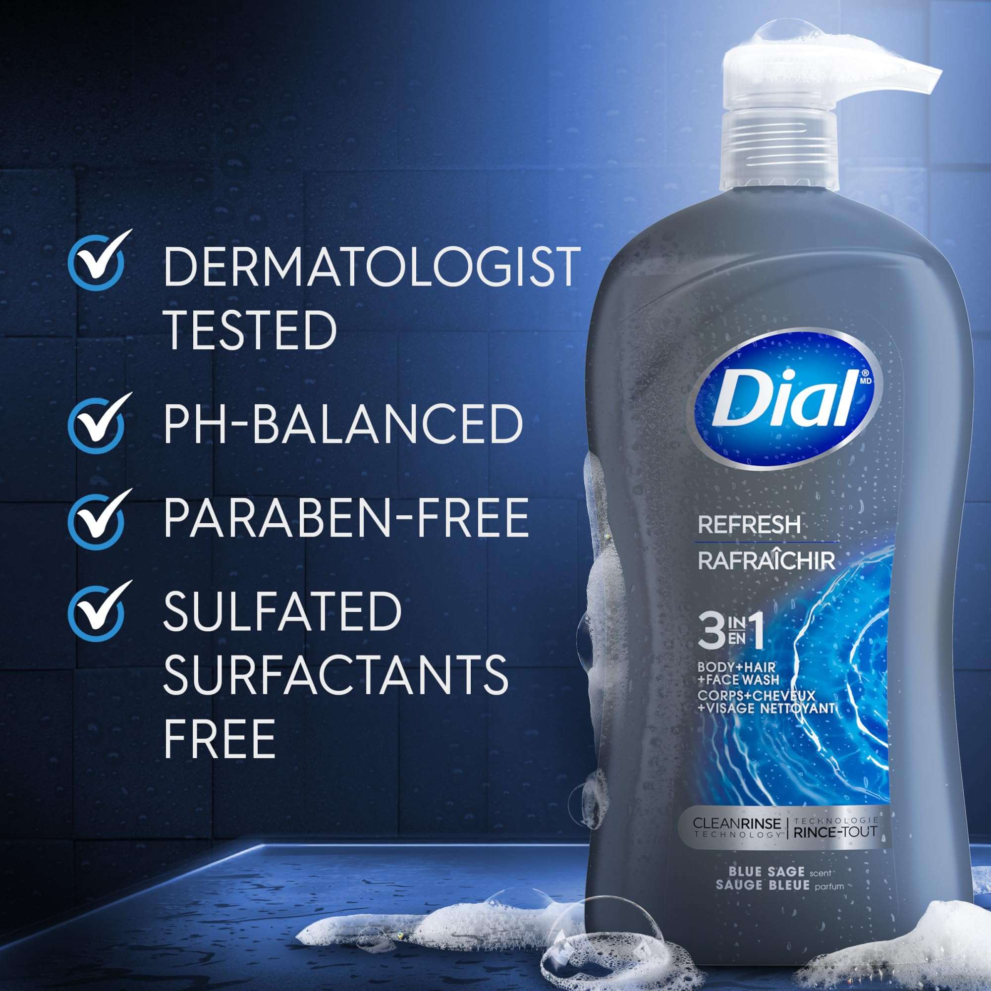 Dial Men 3in1 Body, Hair and Face Wash, Hydro Fresh, 32 fl oz - Image 6