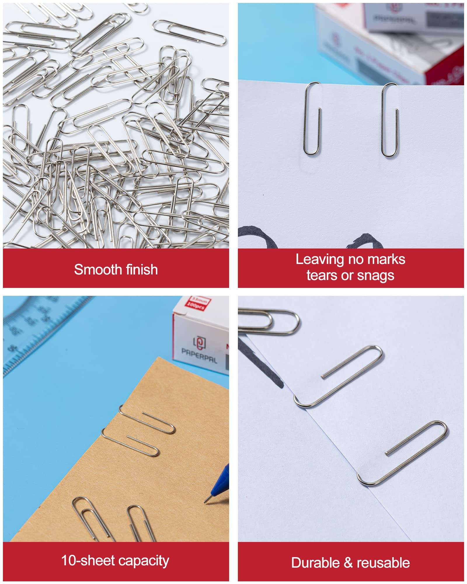 PAPERPAL Paperclips for Office School & Personal Use, #1 Smooth Paper Clip (1-2/7"), 2000 Medium Paper Clips (20 Boxes of 100 Each), Silver - Image 5