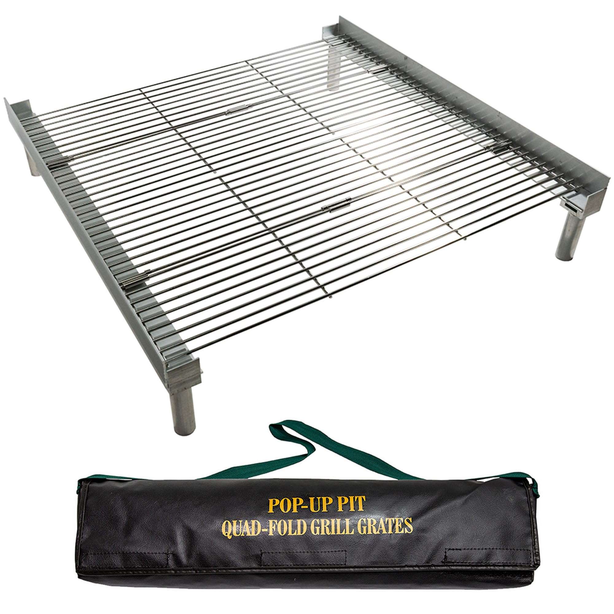 Fireside Outdoor Pop-Up Fire Pit Grill Grates - Folding Campfire Grill Grate Over Fire Pit Grate, Portable BBQ Grills, Camping Cooking, Camping Essentials, Outdoor Cooking - Quad-Fold Grates - Image 1