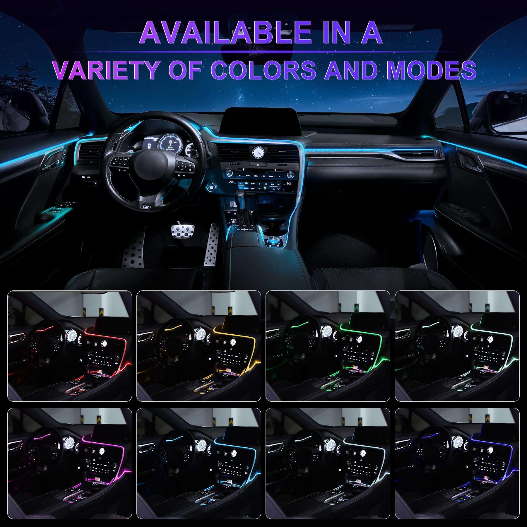 LivTee Smart LED Car Lights Interior with USB Port, LED Strip Fiber Optic Ambient Lighting Car, Wireless App Control, Sync to Music, Car Decorations Interior Accessories Gifts for Women Men, 6 in 1 - Image 6
