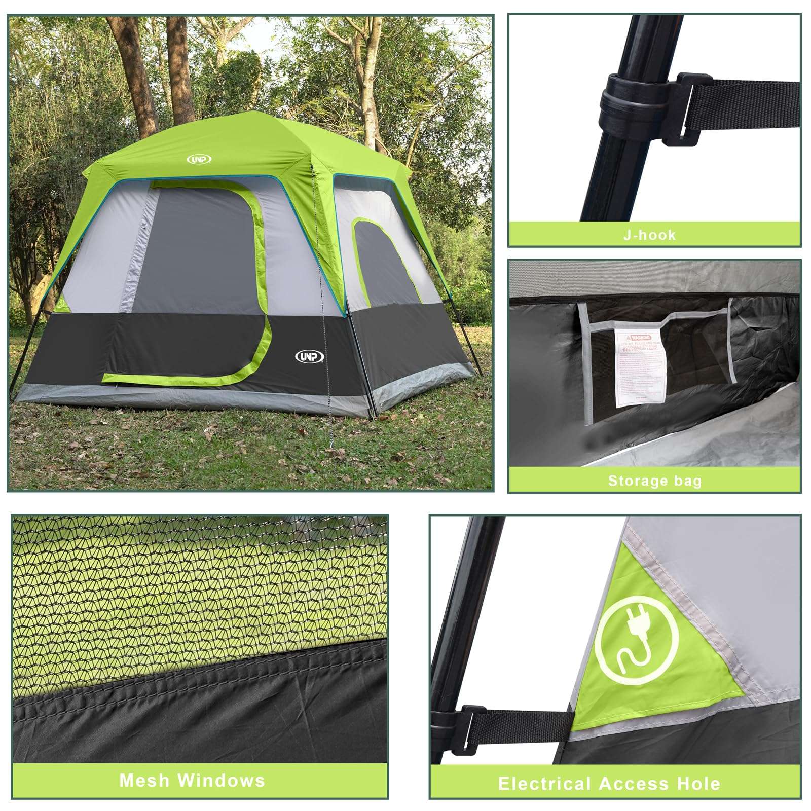 UNP 2/4/6/8 Person Tent, Portable Cabin Tent, Camping Tent 4-Person Easy Set Up, Waterproof with Top Rainfly for Outdoor Camping/Hiking - Image 4