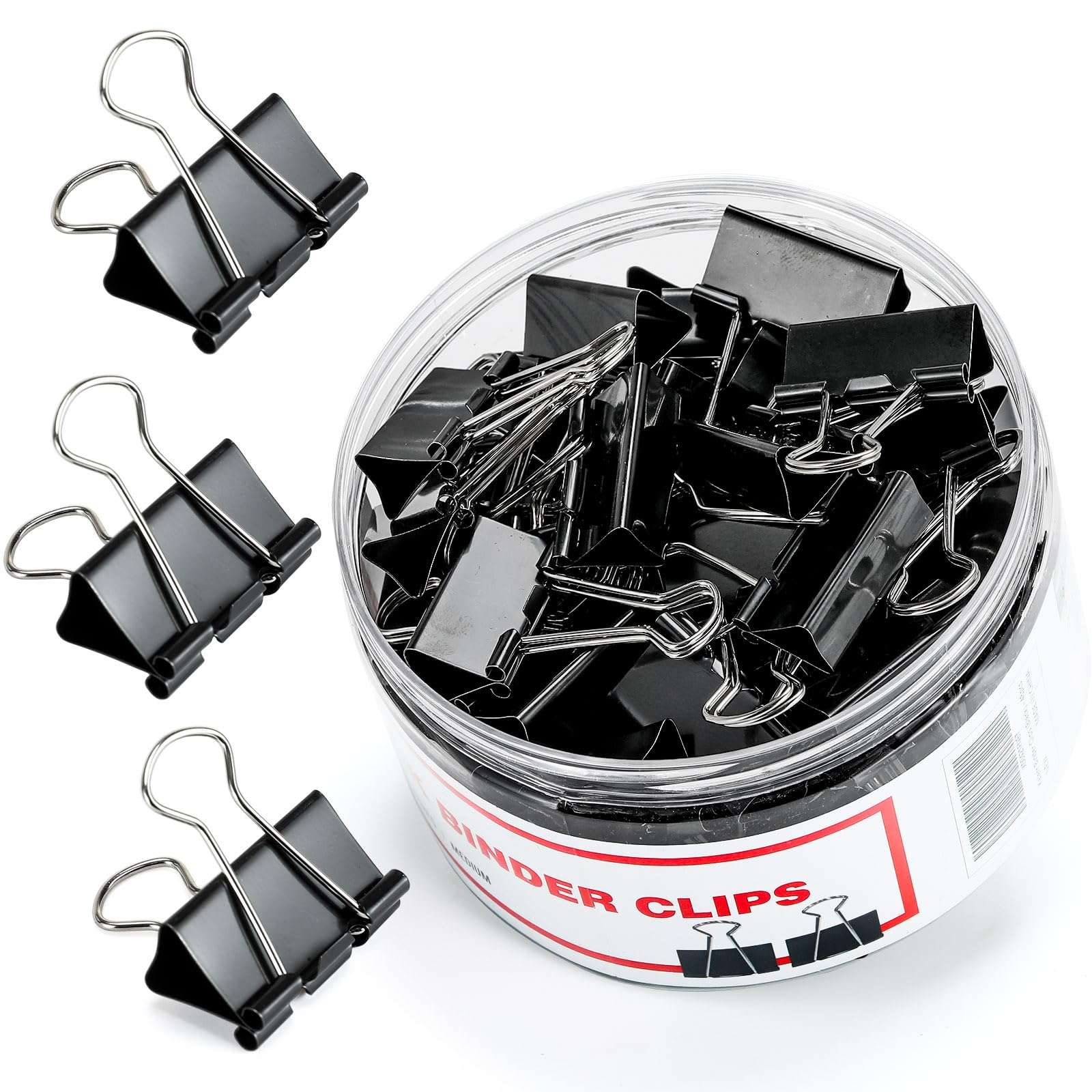 Binder Clips, 48 Pcs Medium Binder Clips, Kalerr Black Binder Clip Medium, 1.25 Inches Office Clip with Container, Paper Binder Clip Office Supplies, Paper Clamps Bulk for Office, Home, School - Image 1