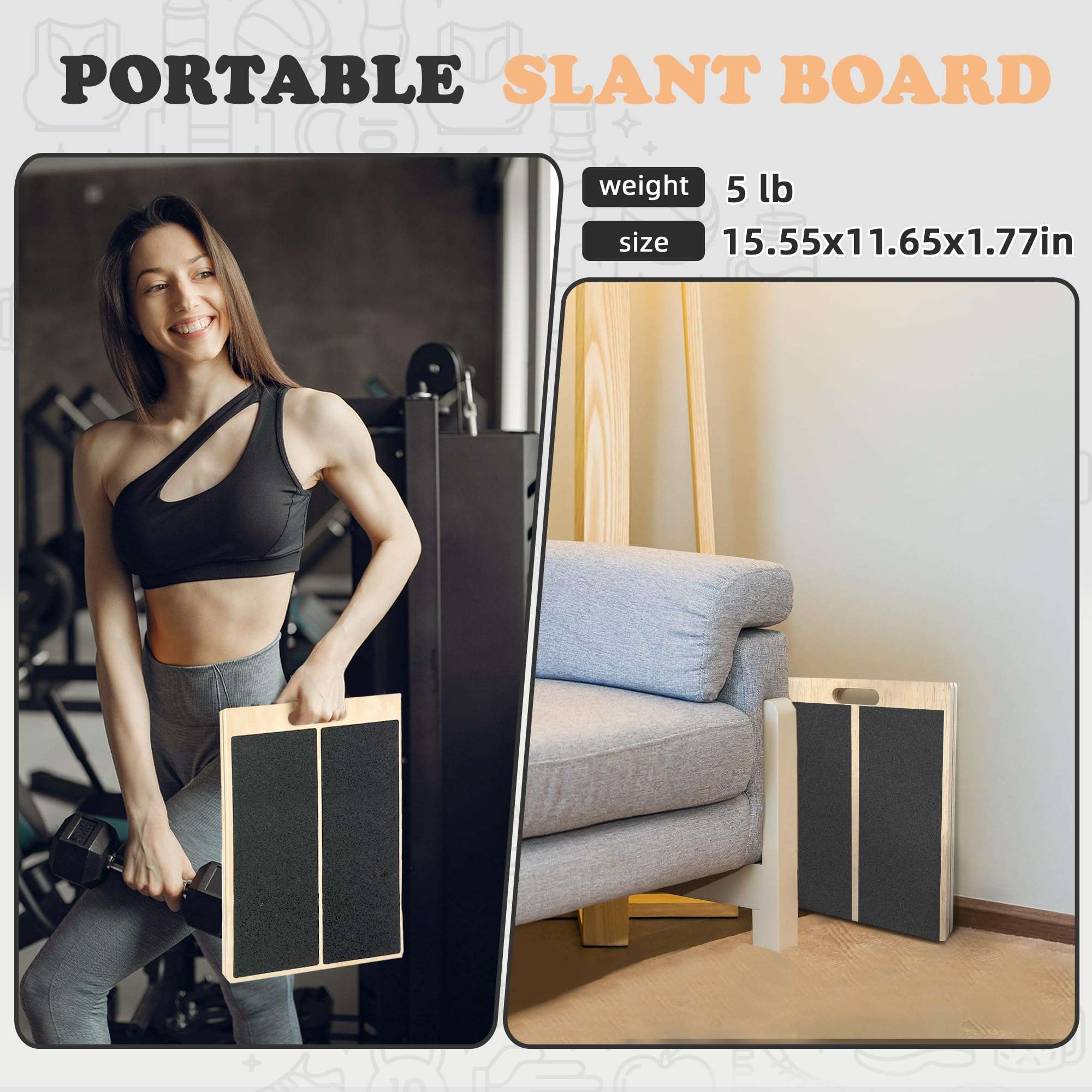 OiZenhio Portable Slant Board for Calf Stretching Squats Calf Stretcher Physical Therapy Equipment Adjustable Incline Board for Knees Ankle Heel Feet Leg - Image 6