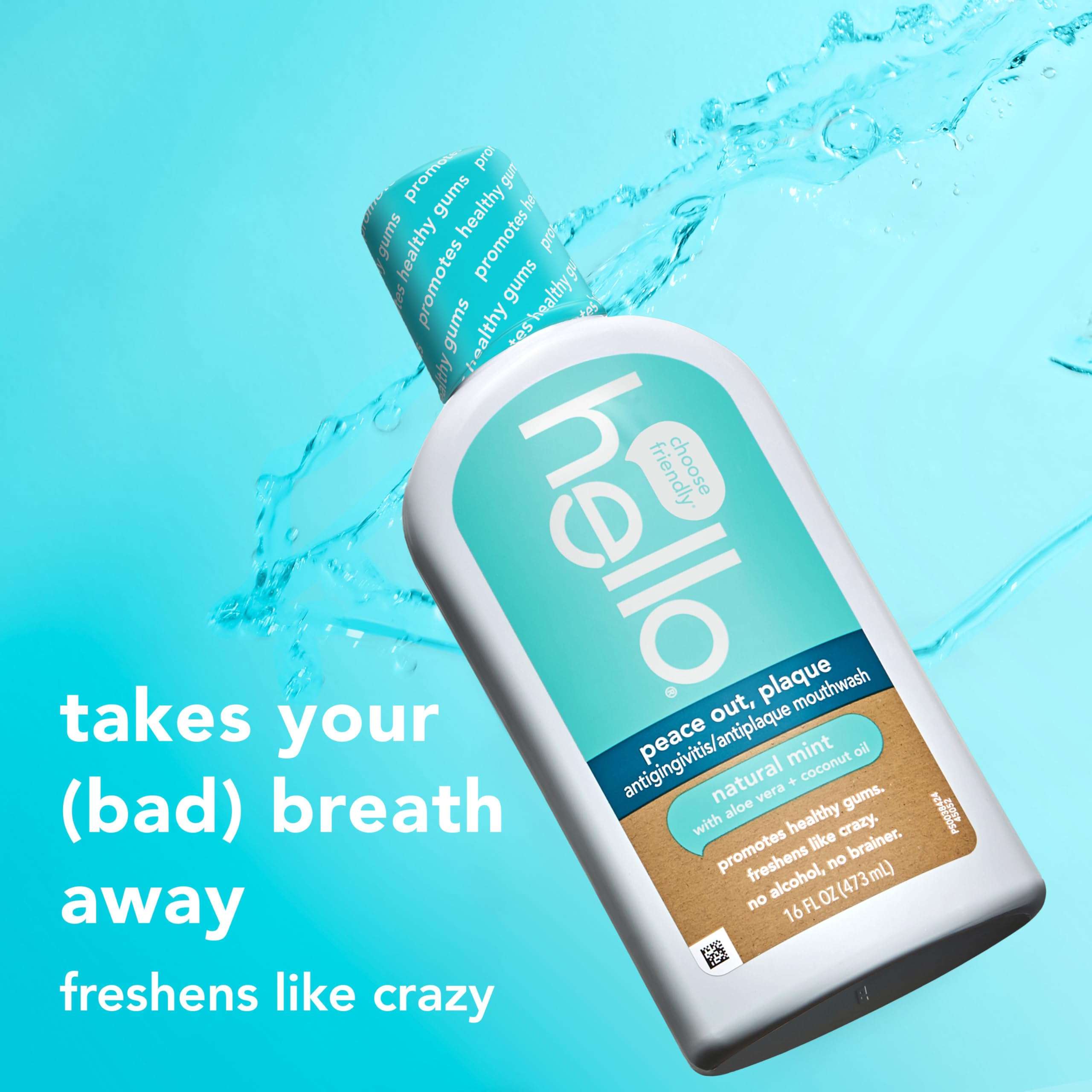Hello Peace Out Plaque, Antigingivitis Alcohol Free Mouthwash, Natural Mint with Aloe Vera and Coconut Oil, Fluoride Free, Vegan, SLS Free and Gluten Free, 16 Ounce (Pack of 3) - Image 3