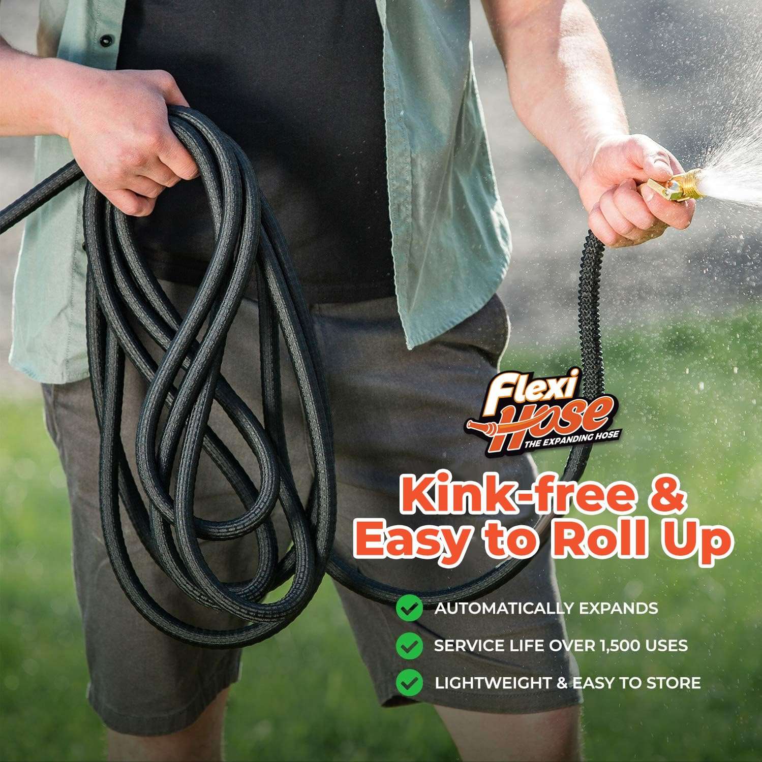 Flexi Hose Lightweight Expandable Garden Hose, No-Kink Flexibility, 3/4 Inch Solid Brass Fittings and Double Latex Core (100 FT, Black) - Image 6