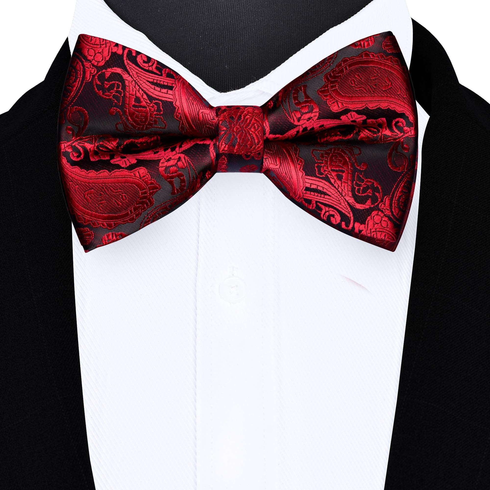 GUSLESON Mens Paisley Bow Tie Handkerchief Jacquard Woven Adjustable Pre-Tied Bowties Pocket Square Cufflinks Set - Image 2