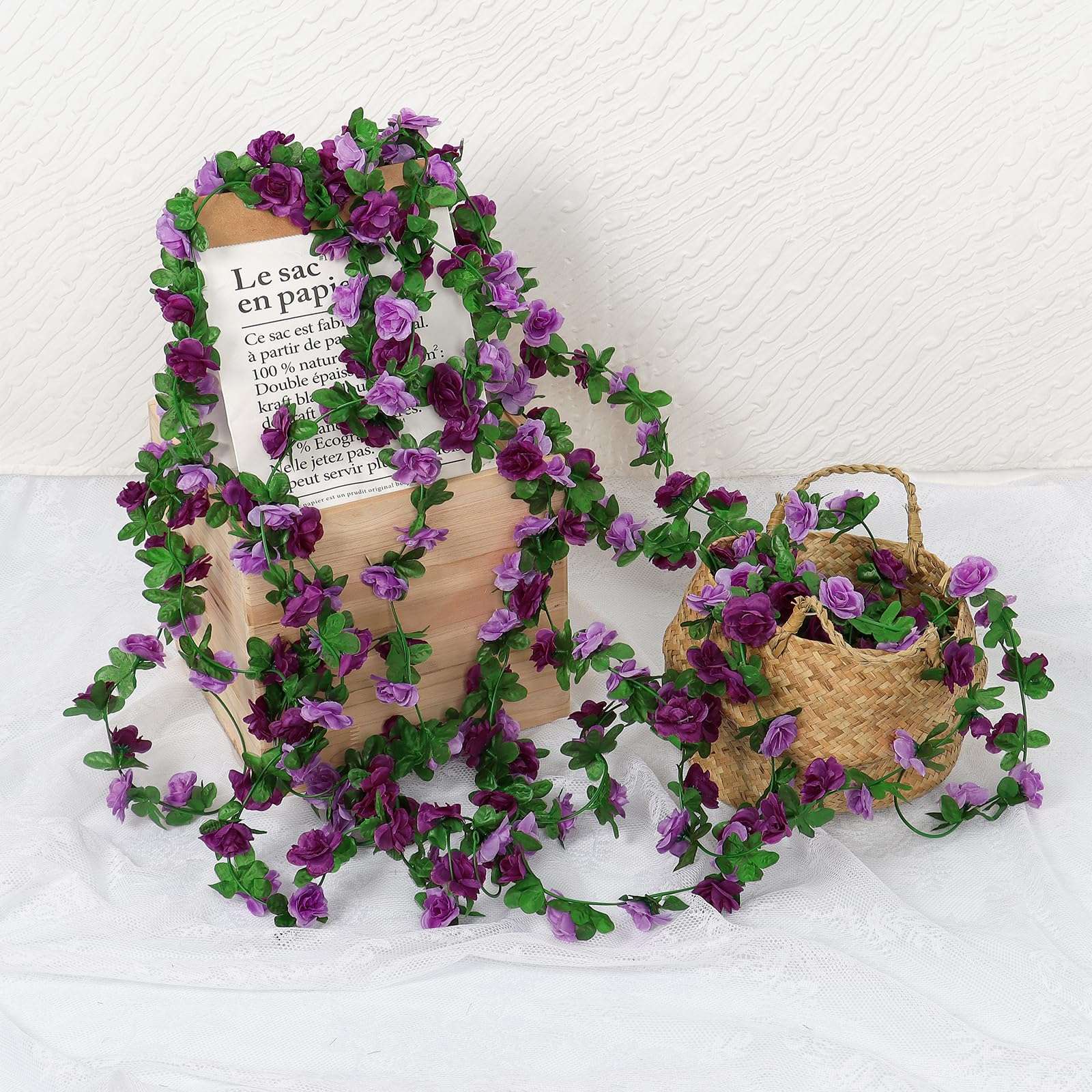 KHOYIME 9 Pack 72 FT Artificial Flower Garland, Fake Purple Roses Vines Silk Flowers Faux Plastic Outdoor Hanging Floral Ivy Garland Decoration for Wedding Arch Bedroom Home Wall Backdrop Room Decor - Image 7