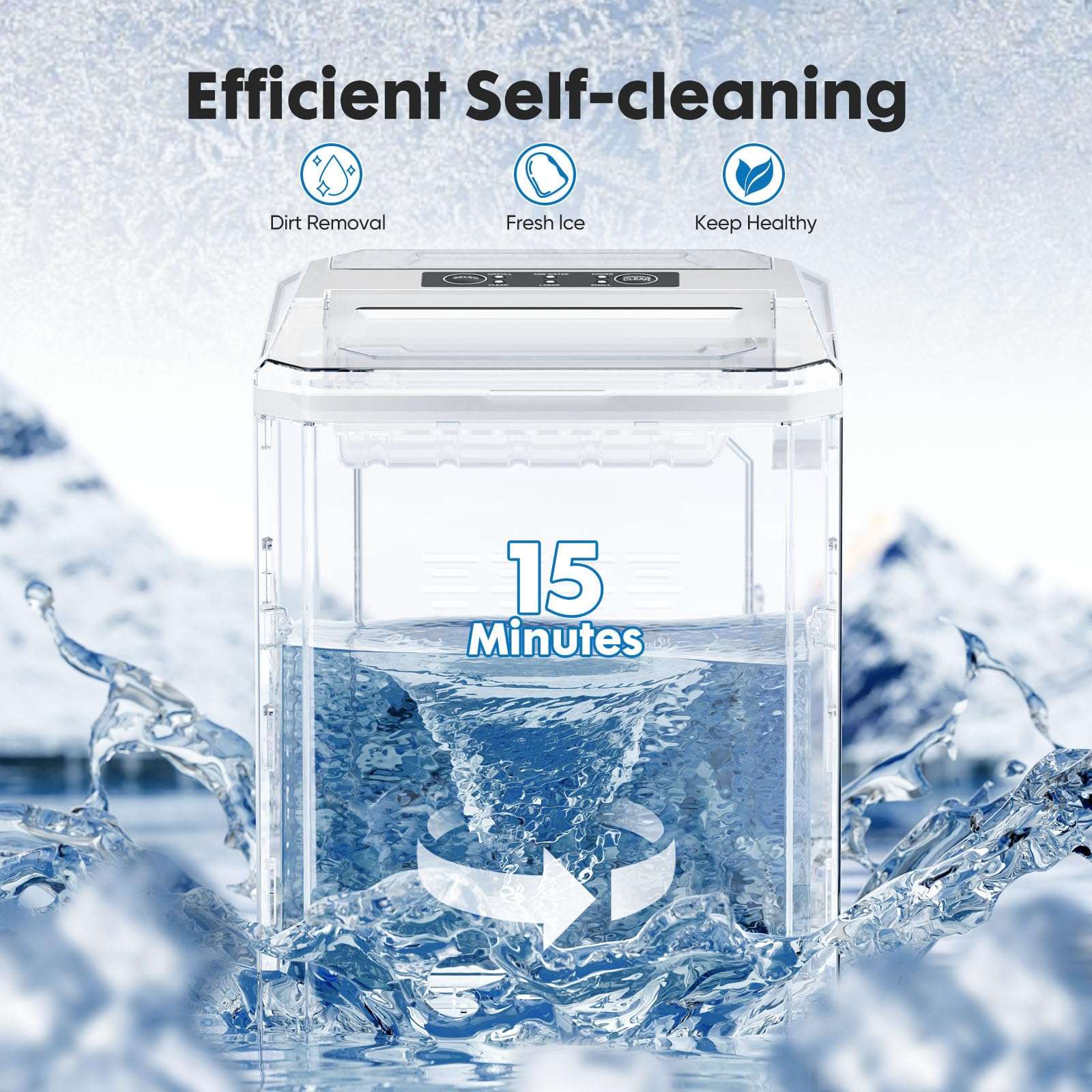 Sweetcrispy Countertop Ice Maker, Portable Ice Machine Self-Cleaning, 9 Cubes in 6 Mins, 26 lbs/24Hrs, 2 Sizes of Bullet Ice for Home Party Office - Image 4