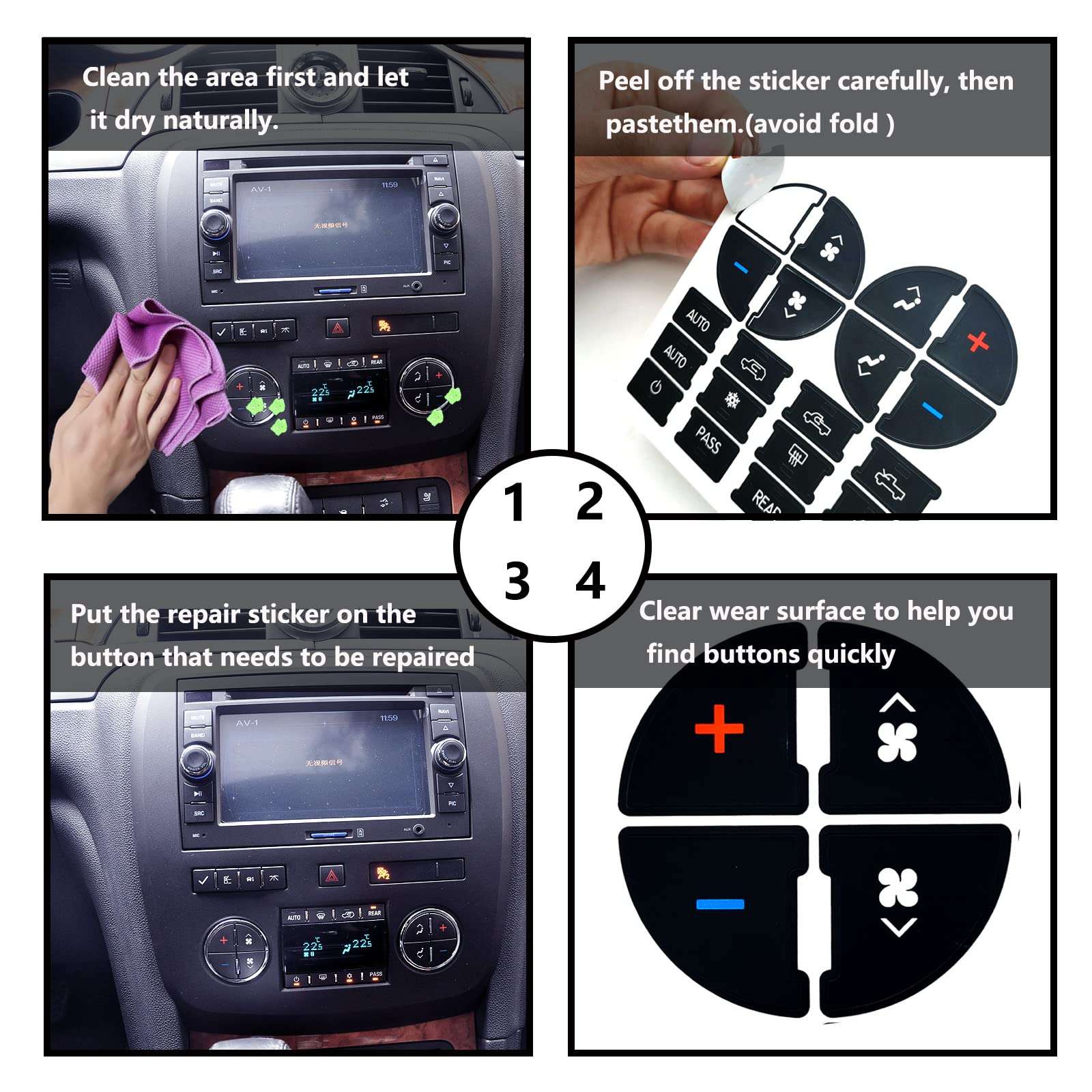 2 Packs AC Dash Button Repair Kit -Compatible with Chevy, Best for Fixing Ruined Faded A/C Control Buttons - Decal Replacement Fits Select 07-14 GM Vehicles - Car SUV Van Truck Accessories - Image 5
