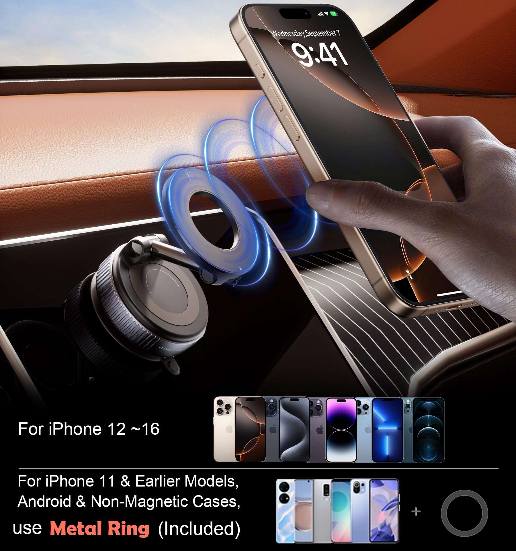 REOKILY 2026 Upgraded Vacuum Magnetic Car Phone Holder 360° Reinforced 96LBS Ultra Suction Cup Phone Mount for MagSafe Cell Phone Holders for Your Car/Gym/Mirror Mount for iPhone & Android - Image 6