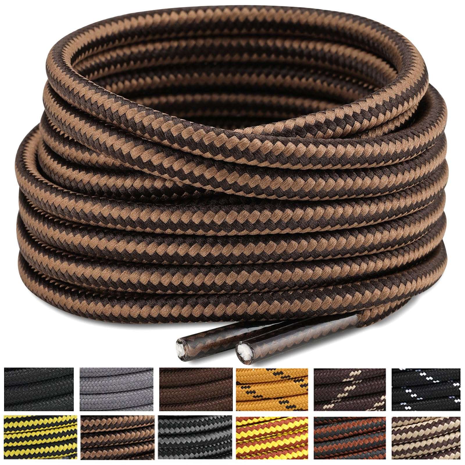 Stepace Round Shoelaces [2 Pairs] Heavy Duty Boot Shoe Laces for Hiking Work Boots - Image 1
