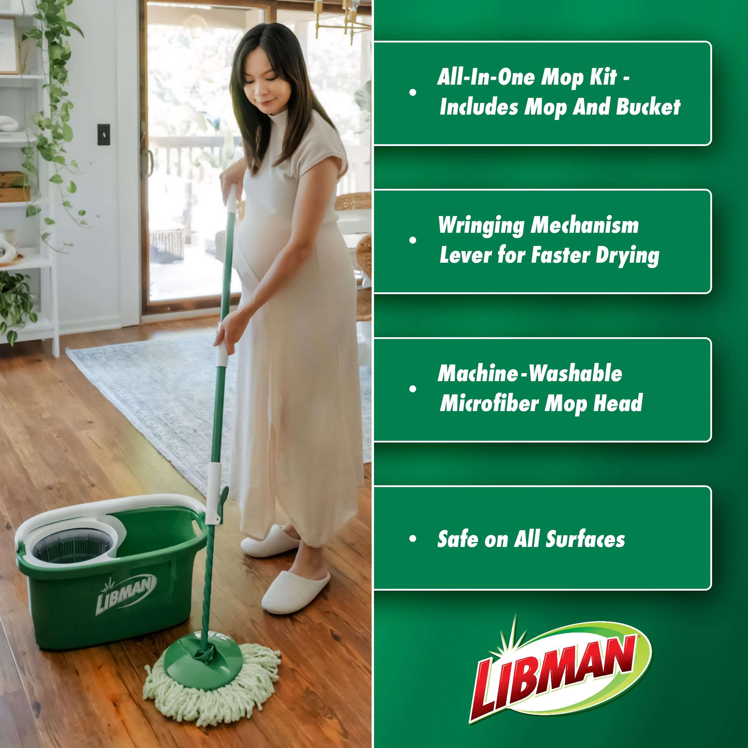 Libman Tornado Spin Mop System with 3 Refill Heads, Microfiber Spinning Mop and Bucket with Wringer Set for Home, Floor Cleaning of Hard-Wood, Laminate, Tile, All Surface Cleaner, 4 Total Mop Heads - Image 7